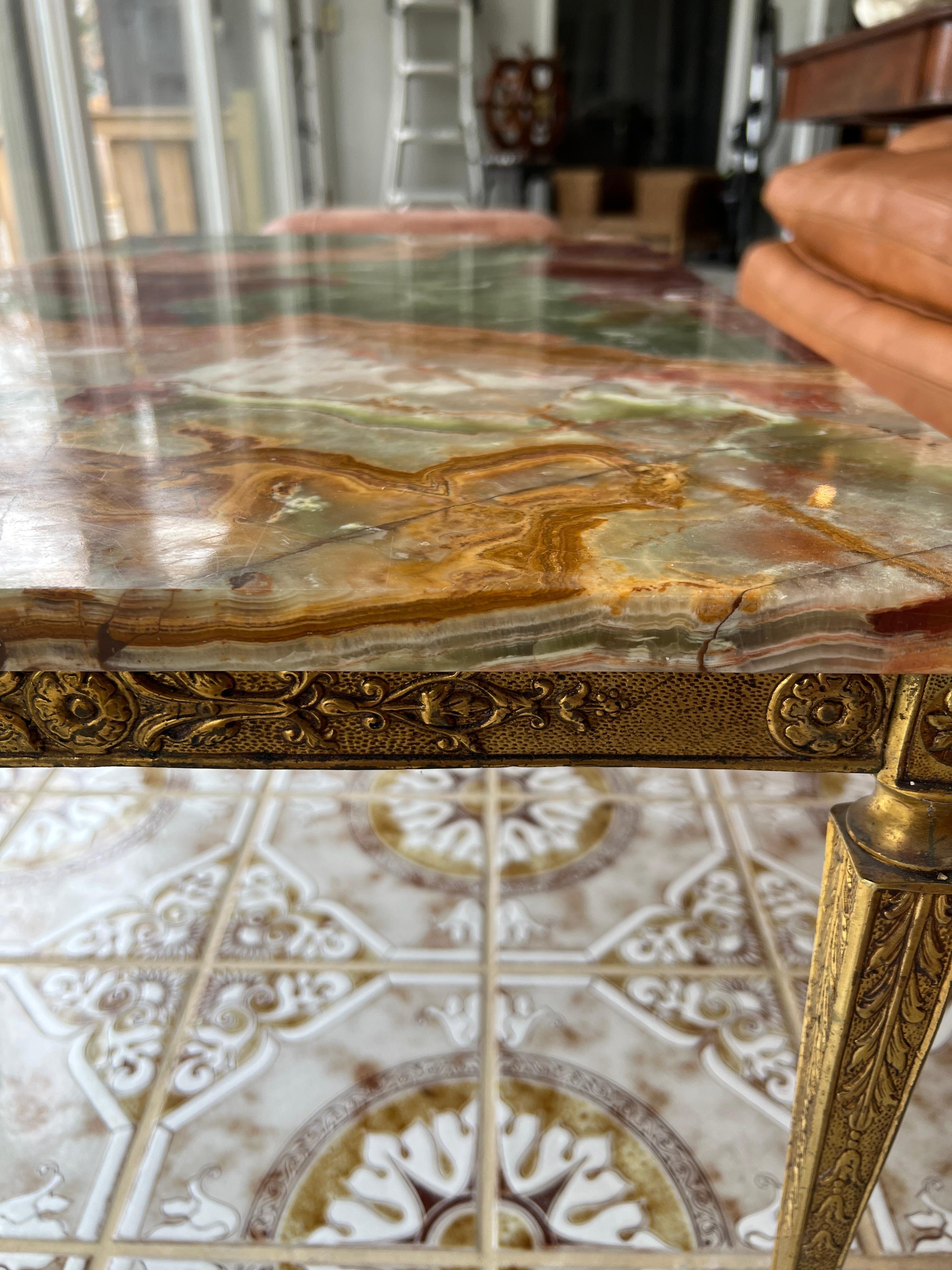 Neoclassical Continental Napoleon III Style Bronze & Onyx Top Coffee Table C. 1930 For Sale