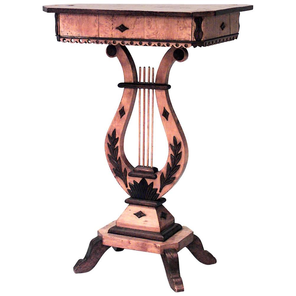 Continental Neoclassic Karelian Birch Lyre Side Table