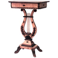 Antique Continental Neoclassic Karelian Birch Lyre Side Table