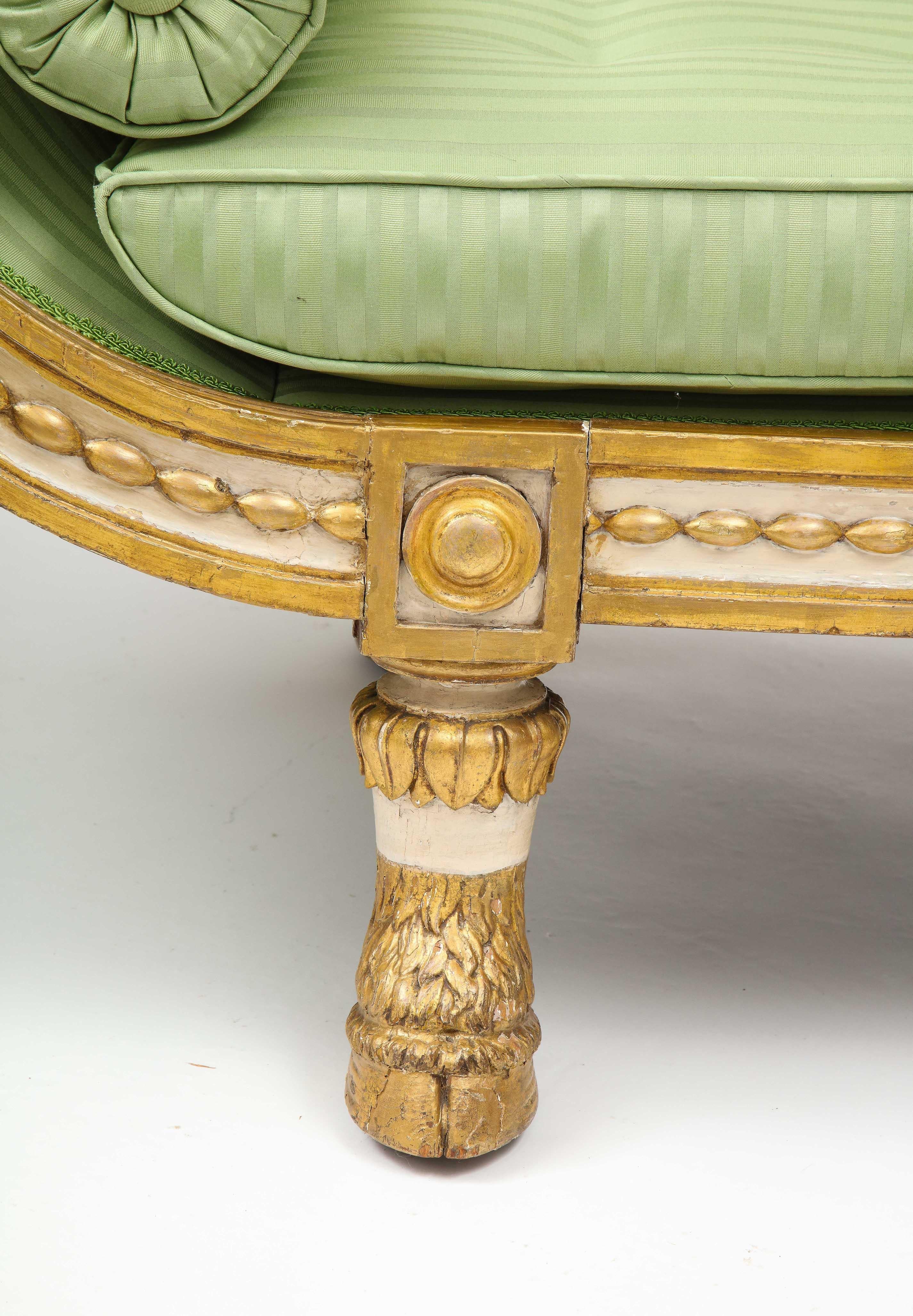 19th Century Continental Neoclassical Ivory-Painted and Gilt Recamier