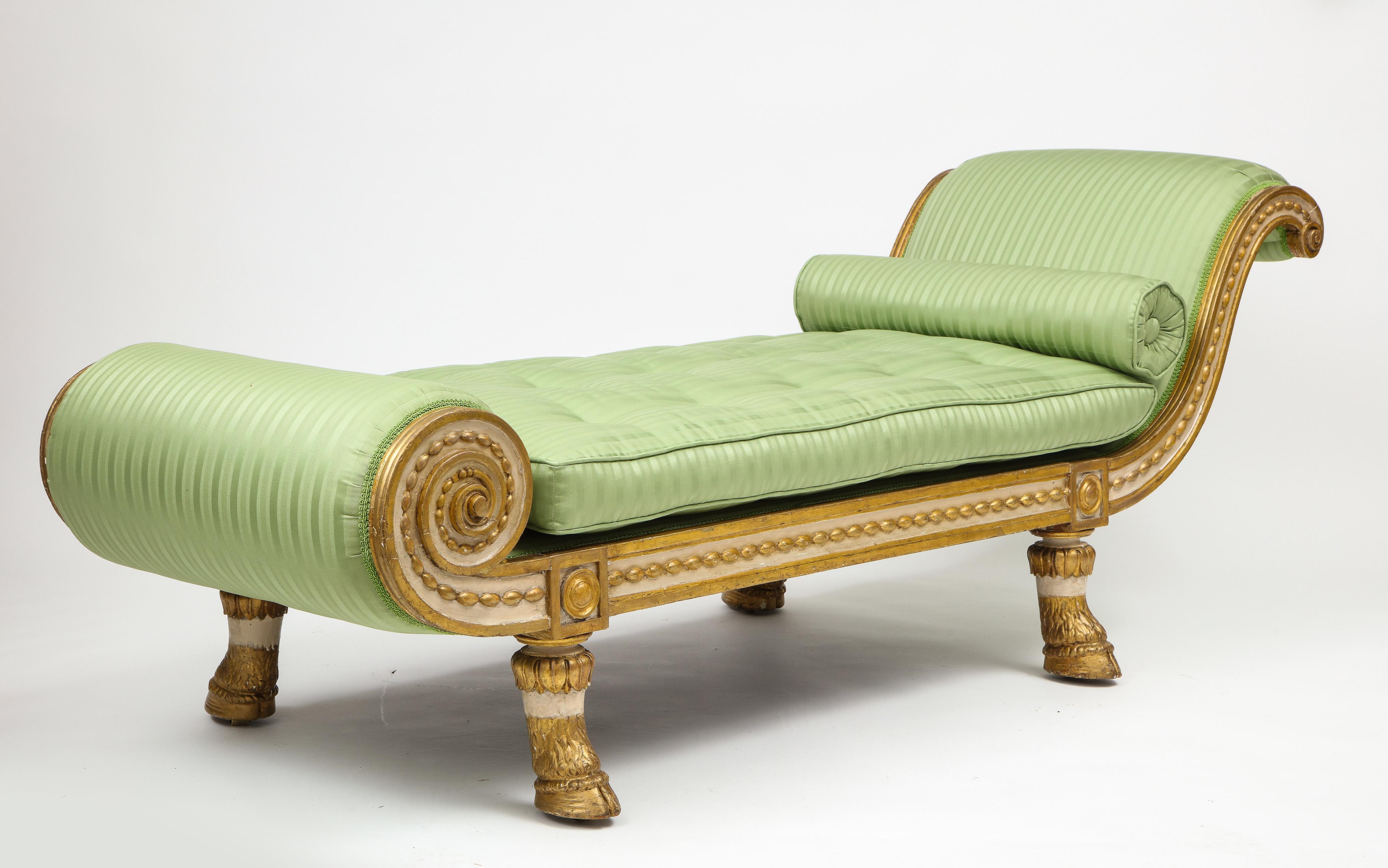 Continental Neoclassical Ivory-Painted and Gilt Recamier 2