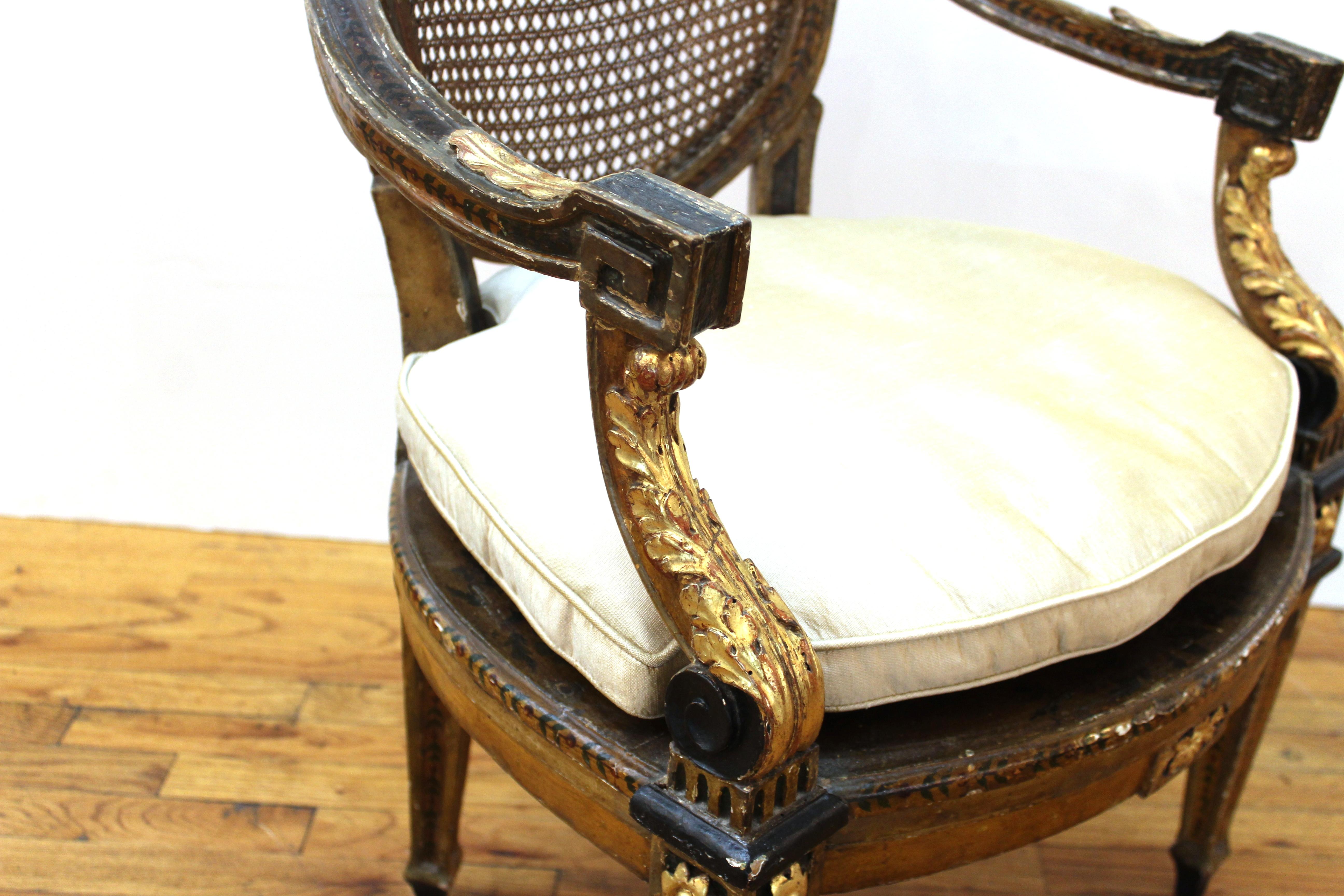 Continental Neoclassical Masque Carved & Parcel Gilt Arm Chair 4