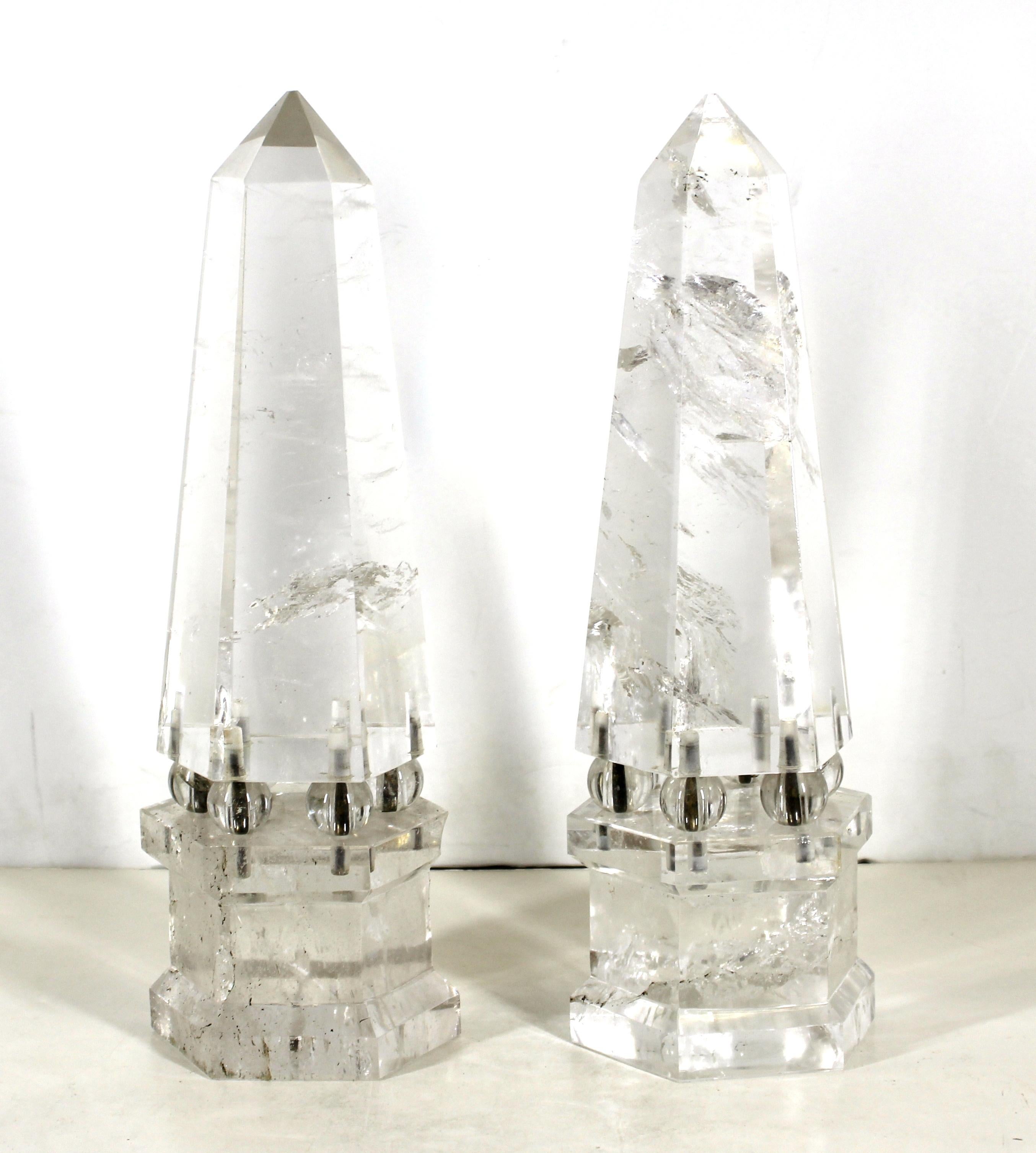 European Continental Neoclassical Rock Crystal Obelisks on Rock Crystal Balls For Sale