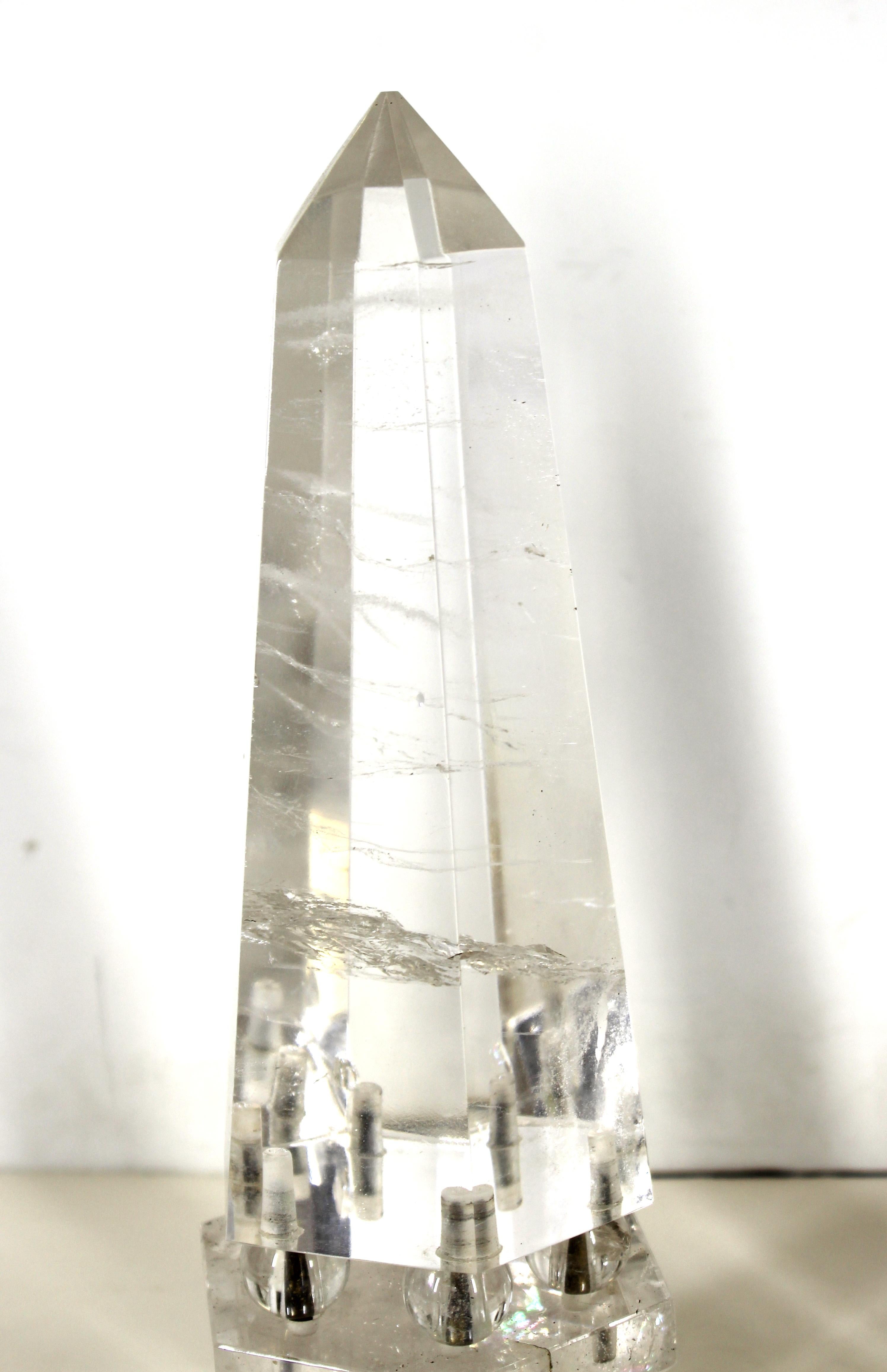 20th Century Continental Neoclassical Rock Crystal Obelisks on Rock Crystal Balls For Sale
