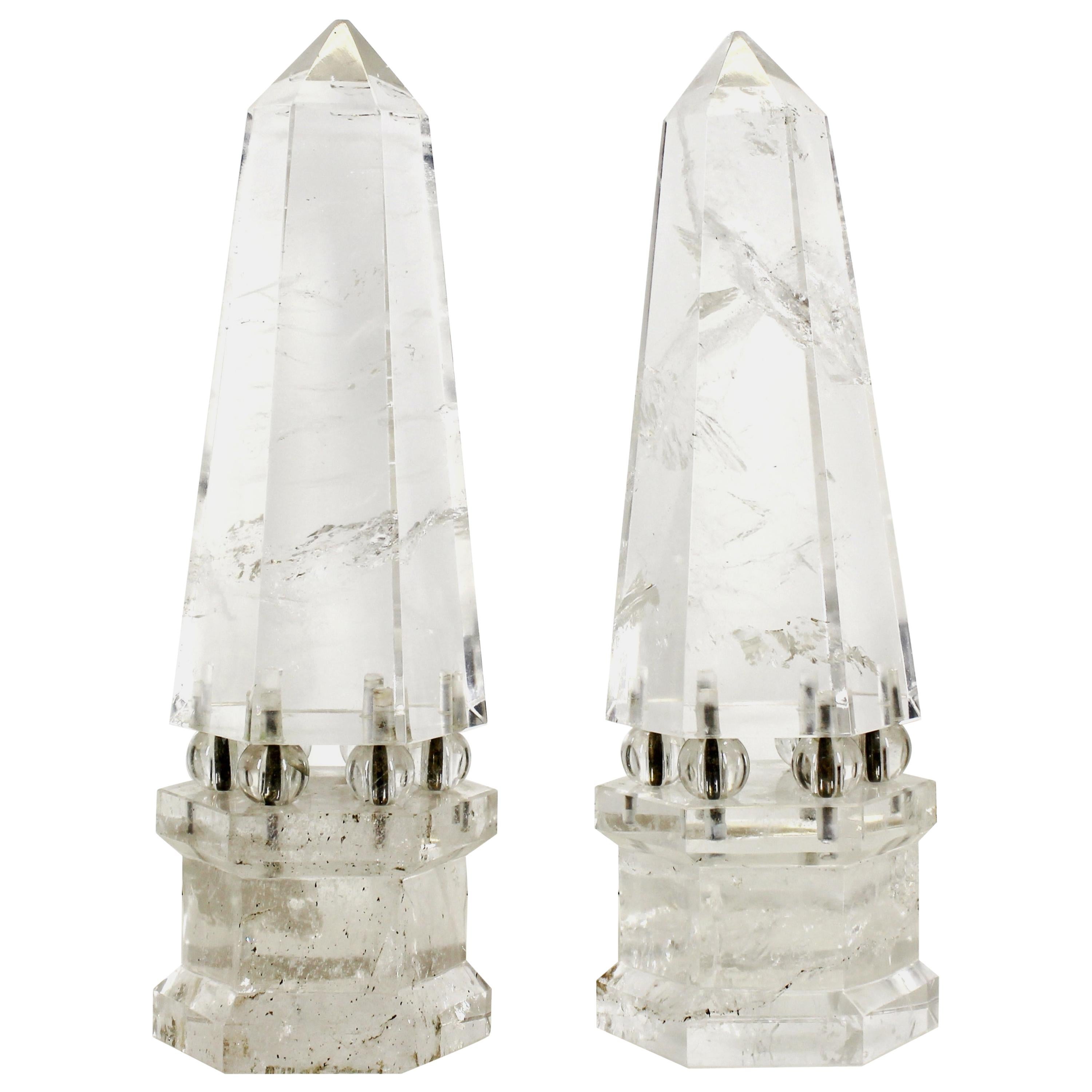 Continental Neoclassical Rock Crystal Obelisks on Rock Crystal Balls For Sale