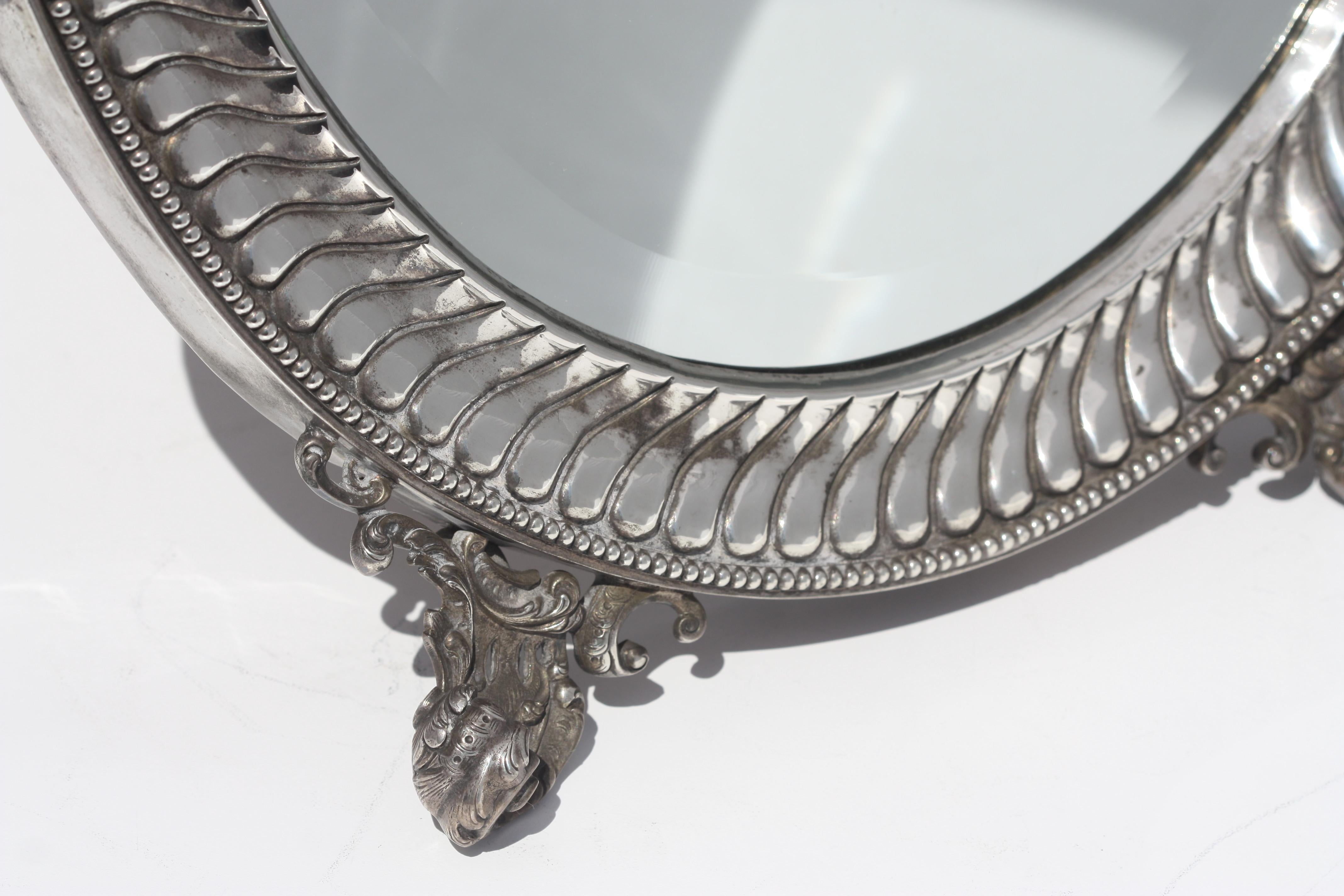 Continental Neoclassical Silver Oval Dressing Mirror, 19th Century For Sale 1