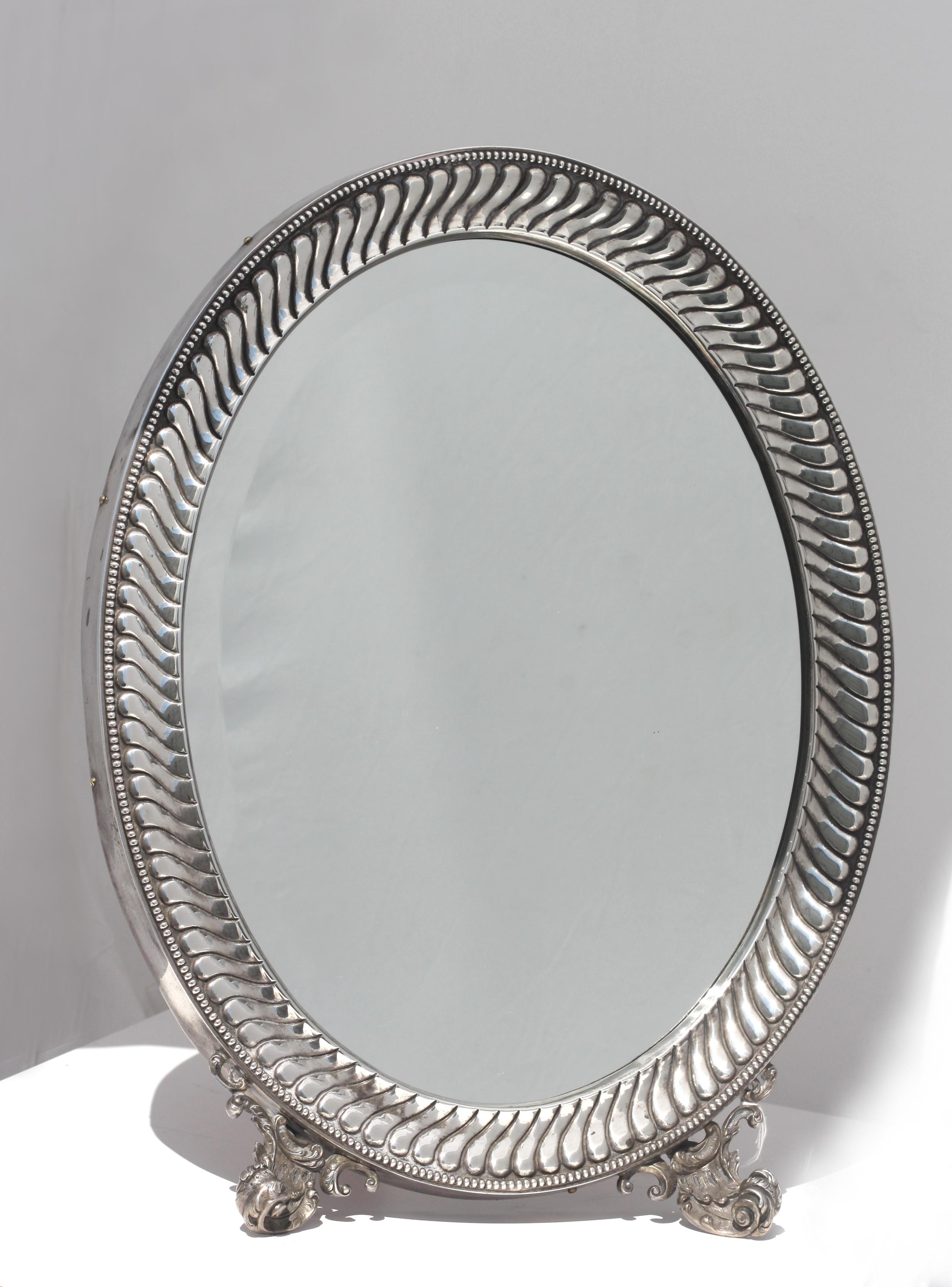 Continental Neoclassical Silver Oval Dressing Mirror, 19th Century For Sale 2