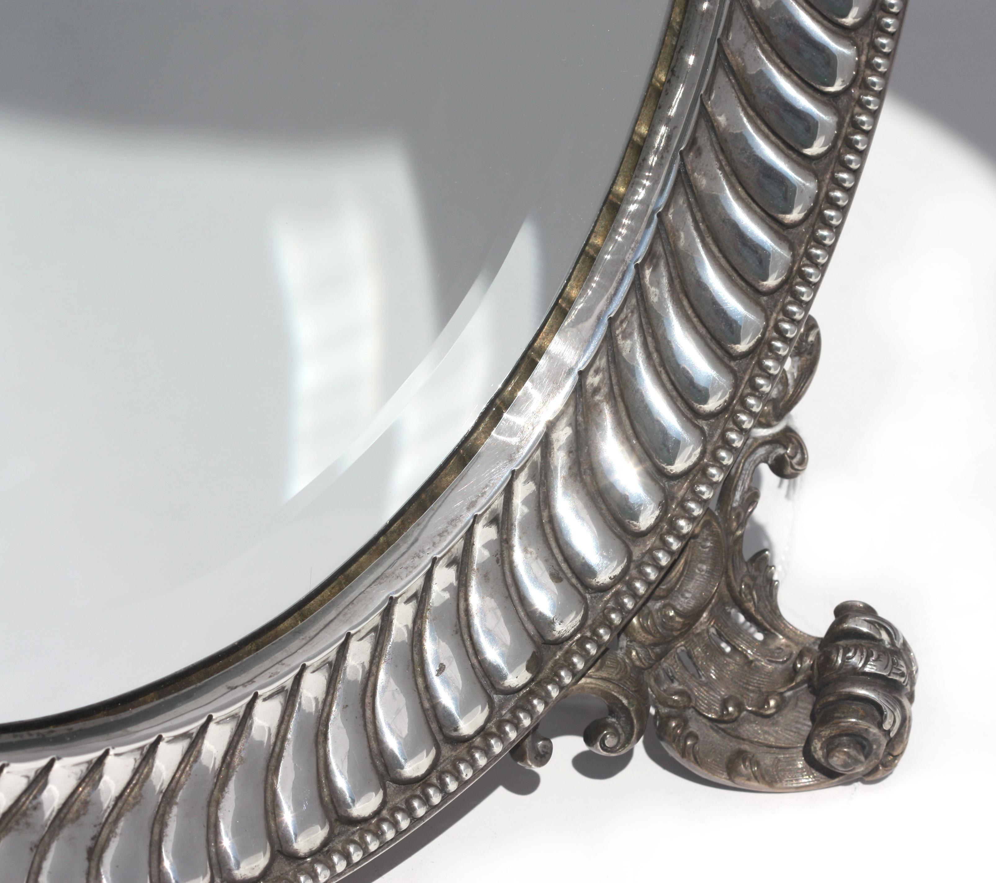 Continental Neoclassical Silver Oval Dressing Mirror, 19th Century For Sale 3