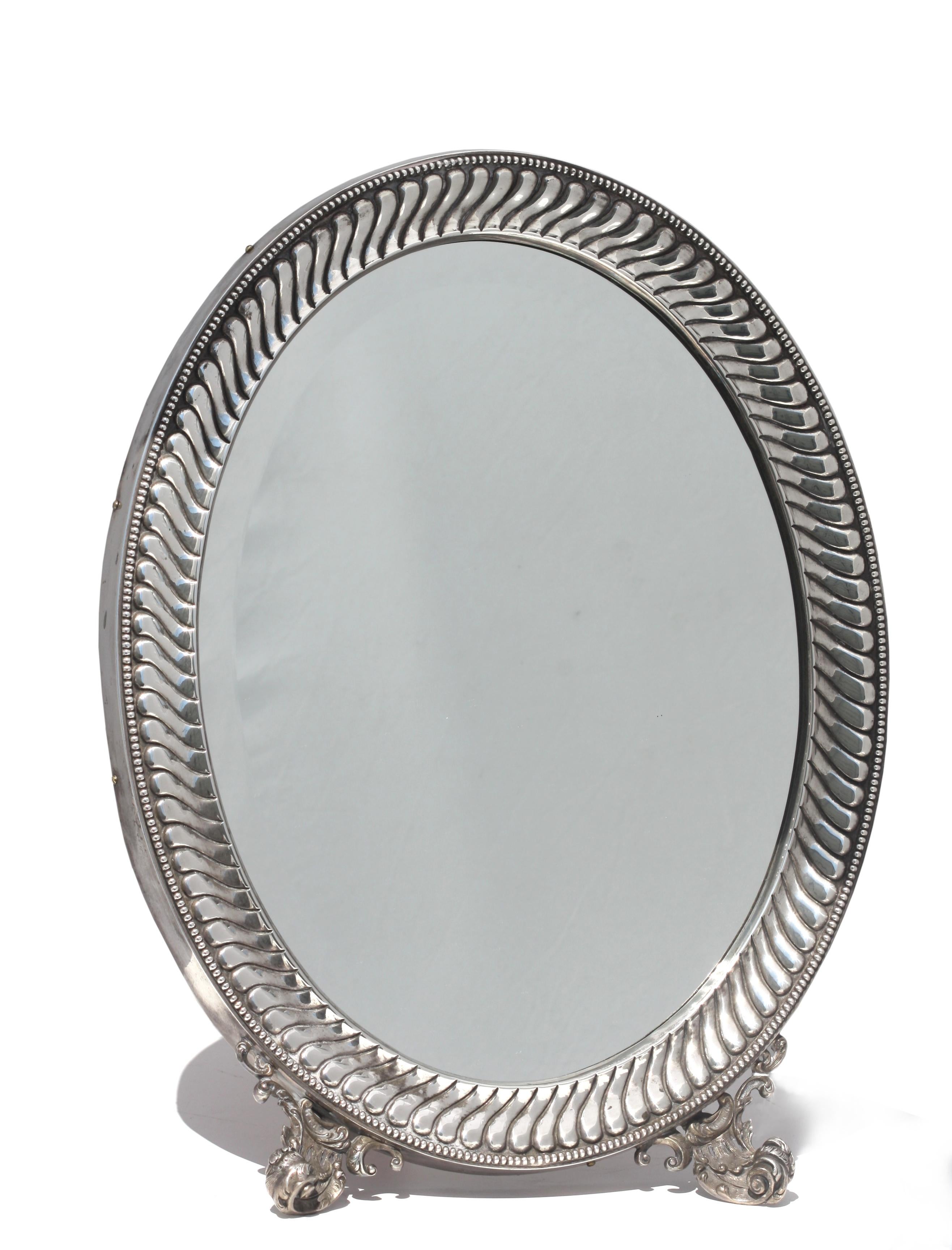 Continental Neoclassical Silver Oval Dressing Mirror, 19th Century For Sale 6