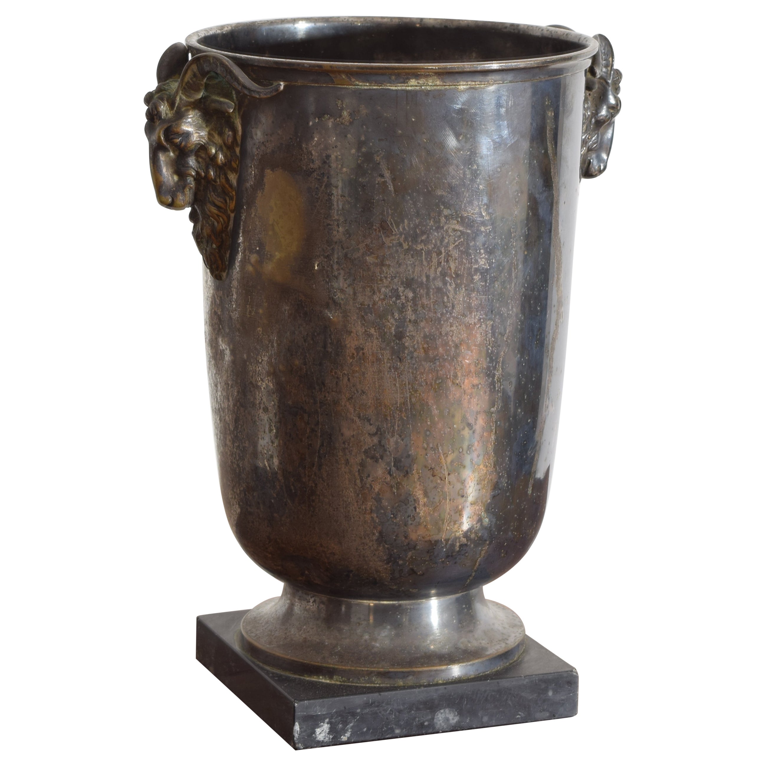 Continental Neoclassical Style Silver Plated & Marble Urn or Vase, ca. 1900