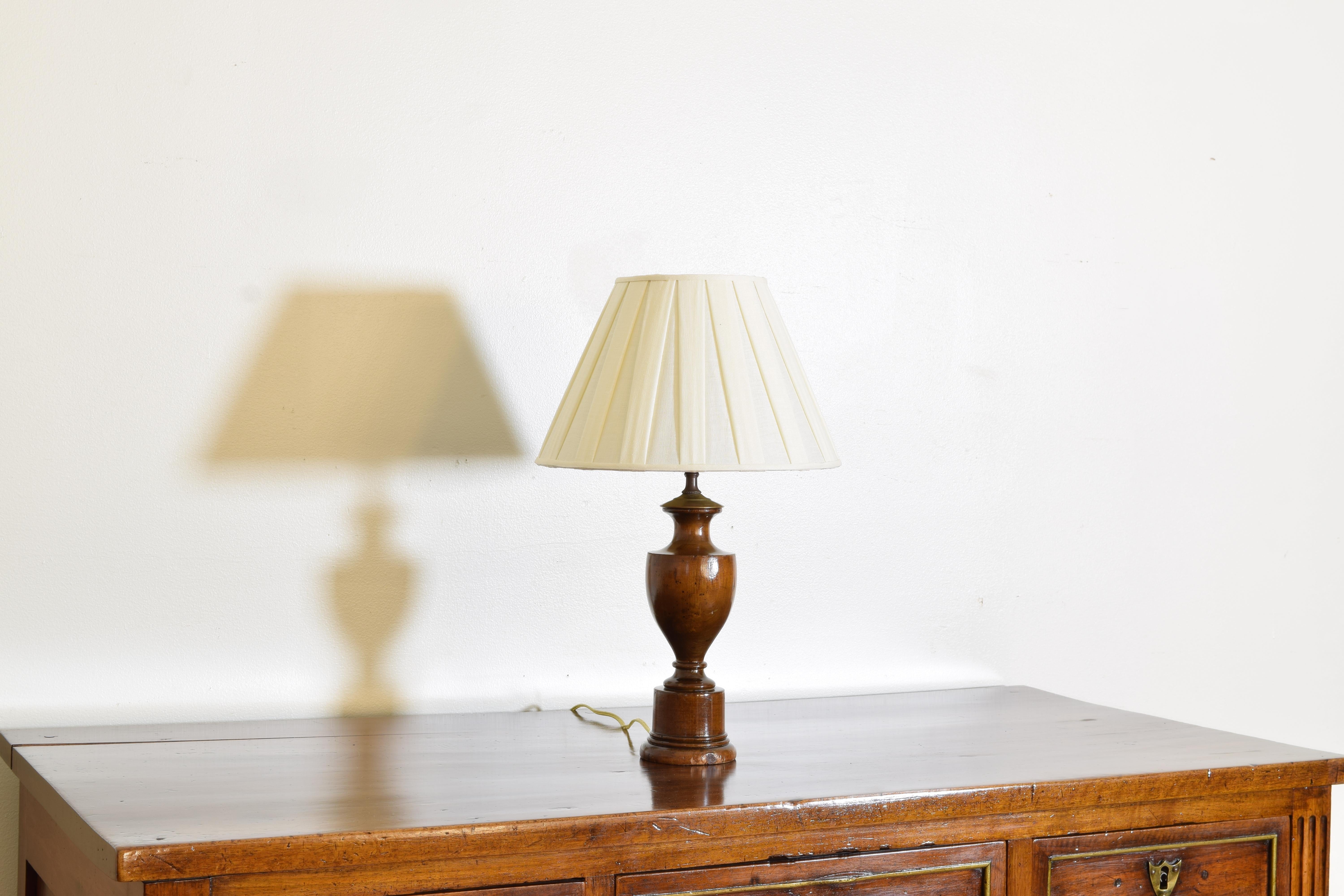 European Continental Neoclassical Style Turned Walnut Urn-Form Table Lamp, ca. 1900.
