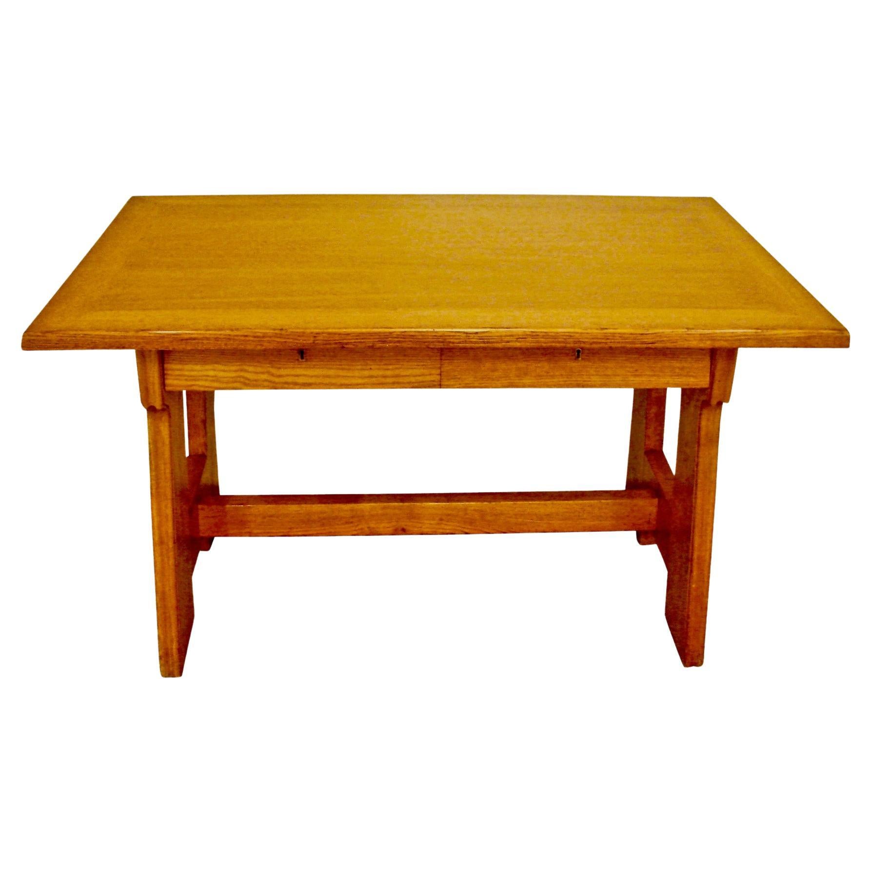 Continental Oak Arts & Crafts Period Table with 2 Drawers For Sale