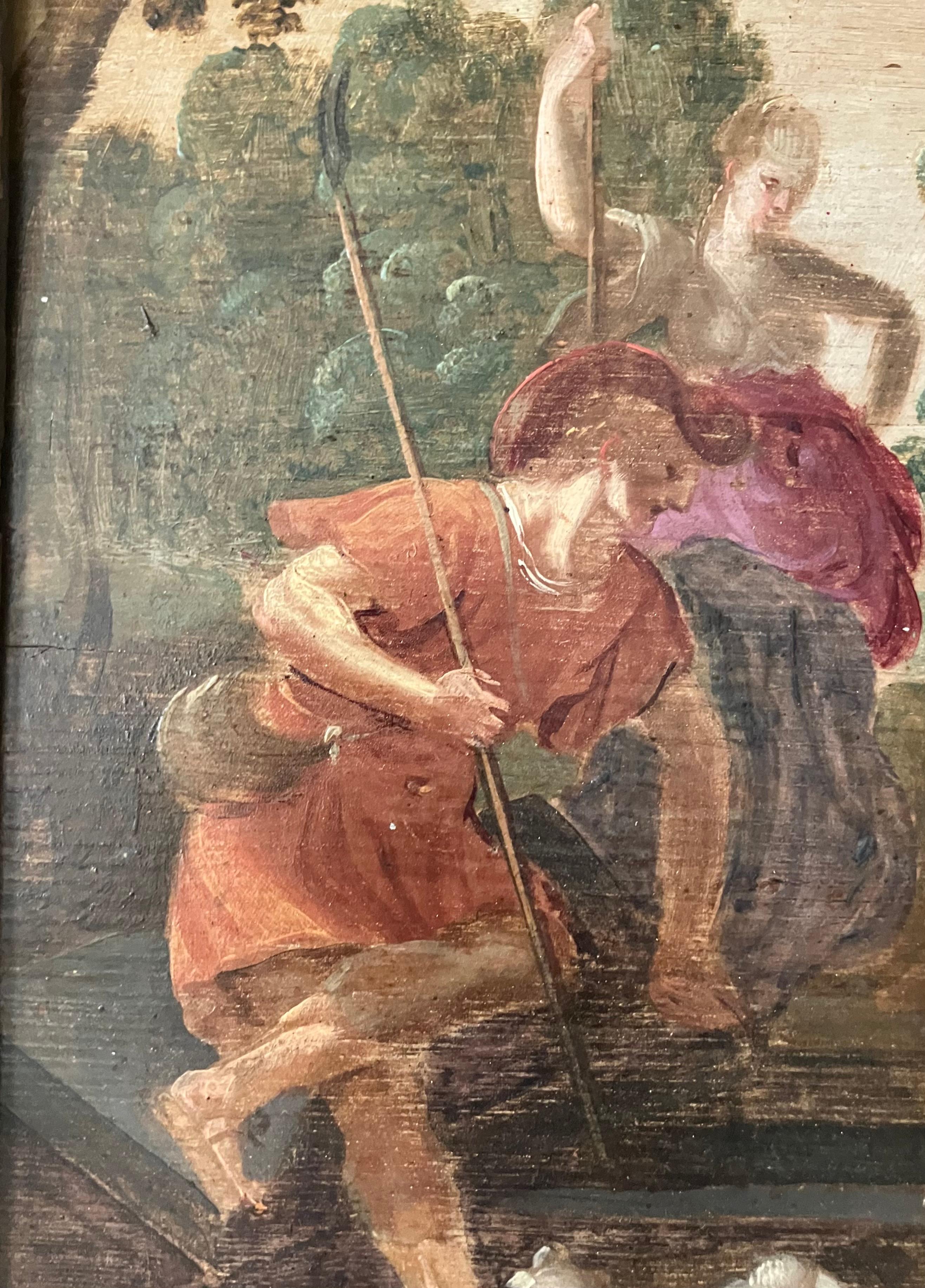 XIXe siècle Huile continentale Scène biblique en vente