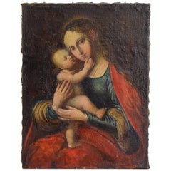 Continental Oil on Canvas, Madonna and Child, Late 17th to Early 18th Century Continental Oil on Canvas, Madonna and Child, Late 17th to Early 18th Century