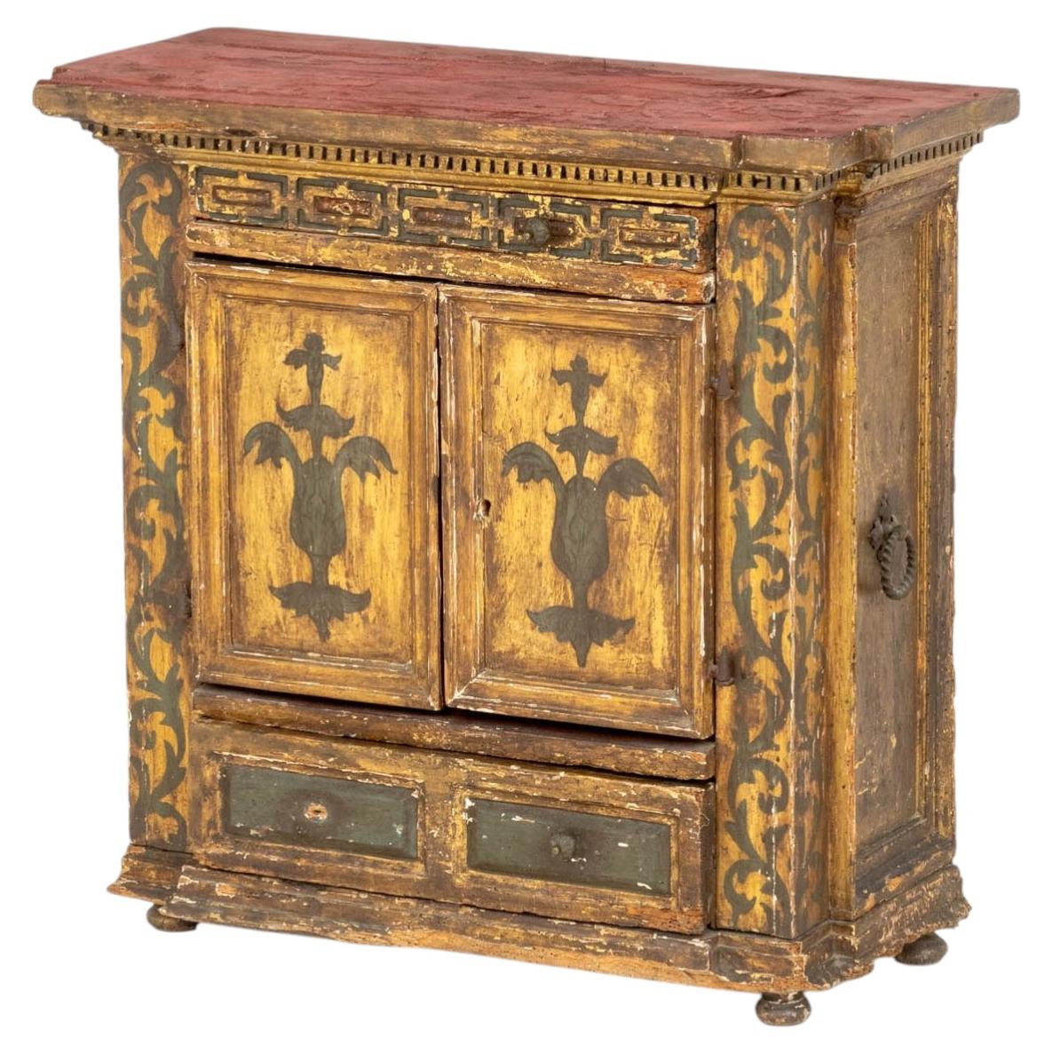 Continental Paint-Decorated Two-Door Small Cabinet For Sale