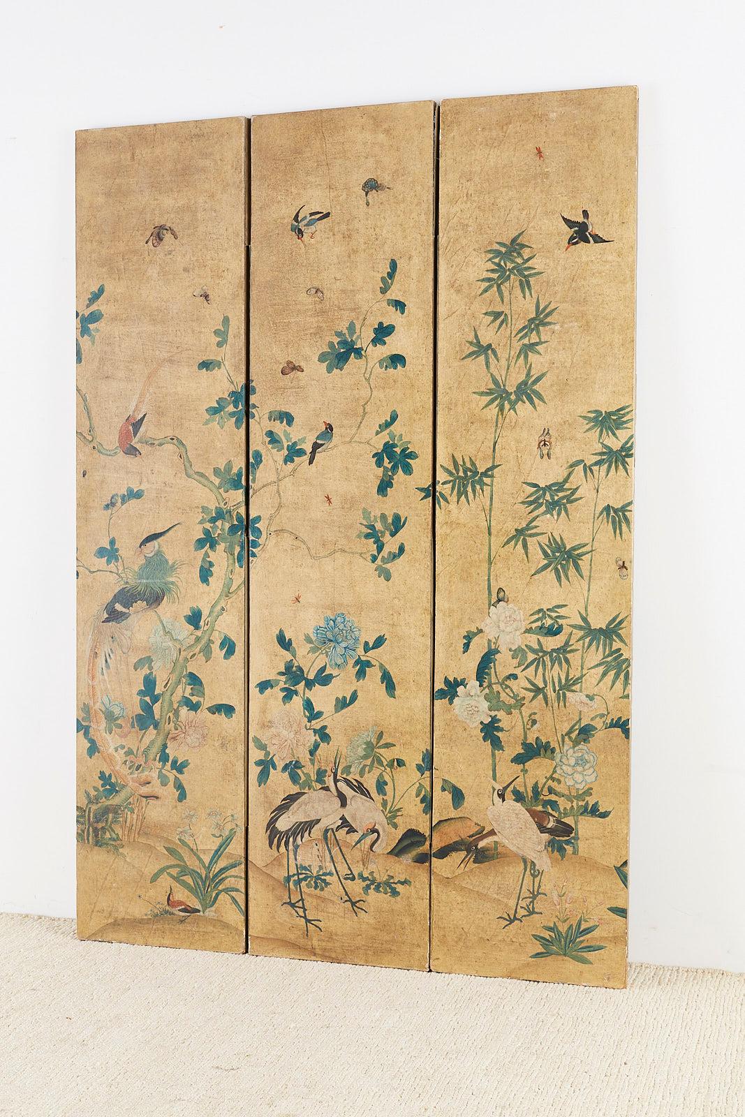 Continental Painted Chinoiserie Wallpaper Screen with Decoupage 6