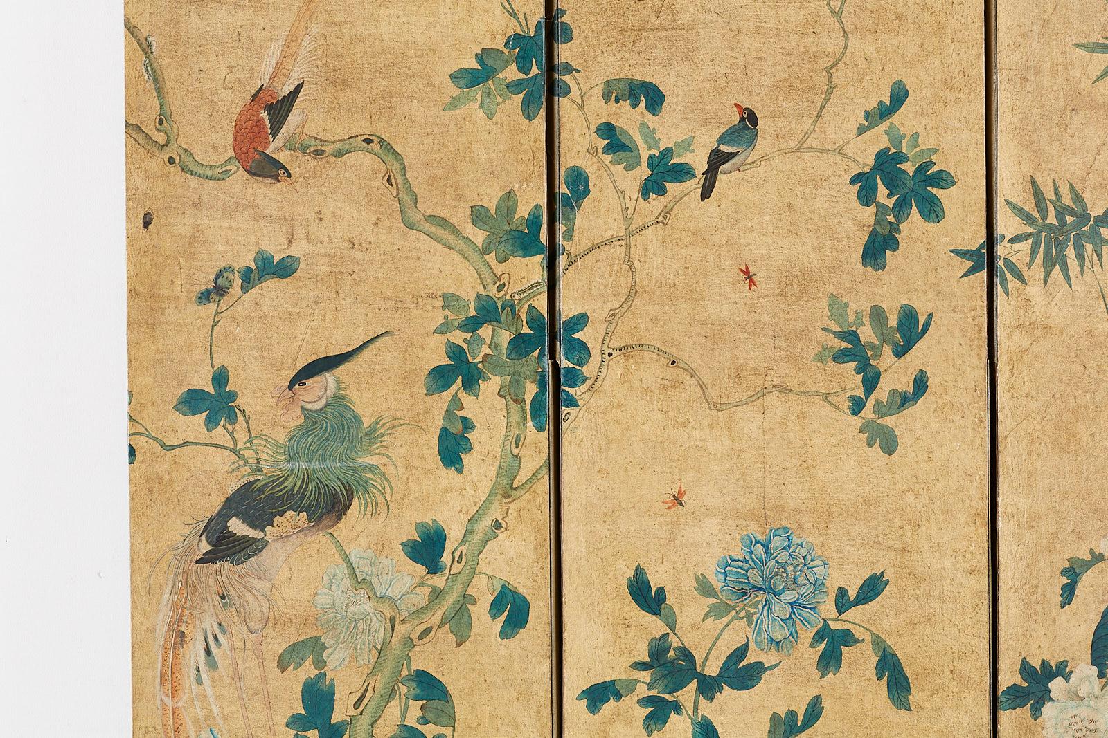 Continental Painted Chinoiserie Wallpaper Screen with Decoupage 8