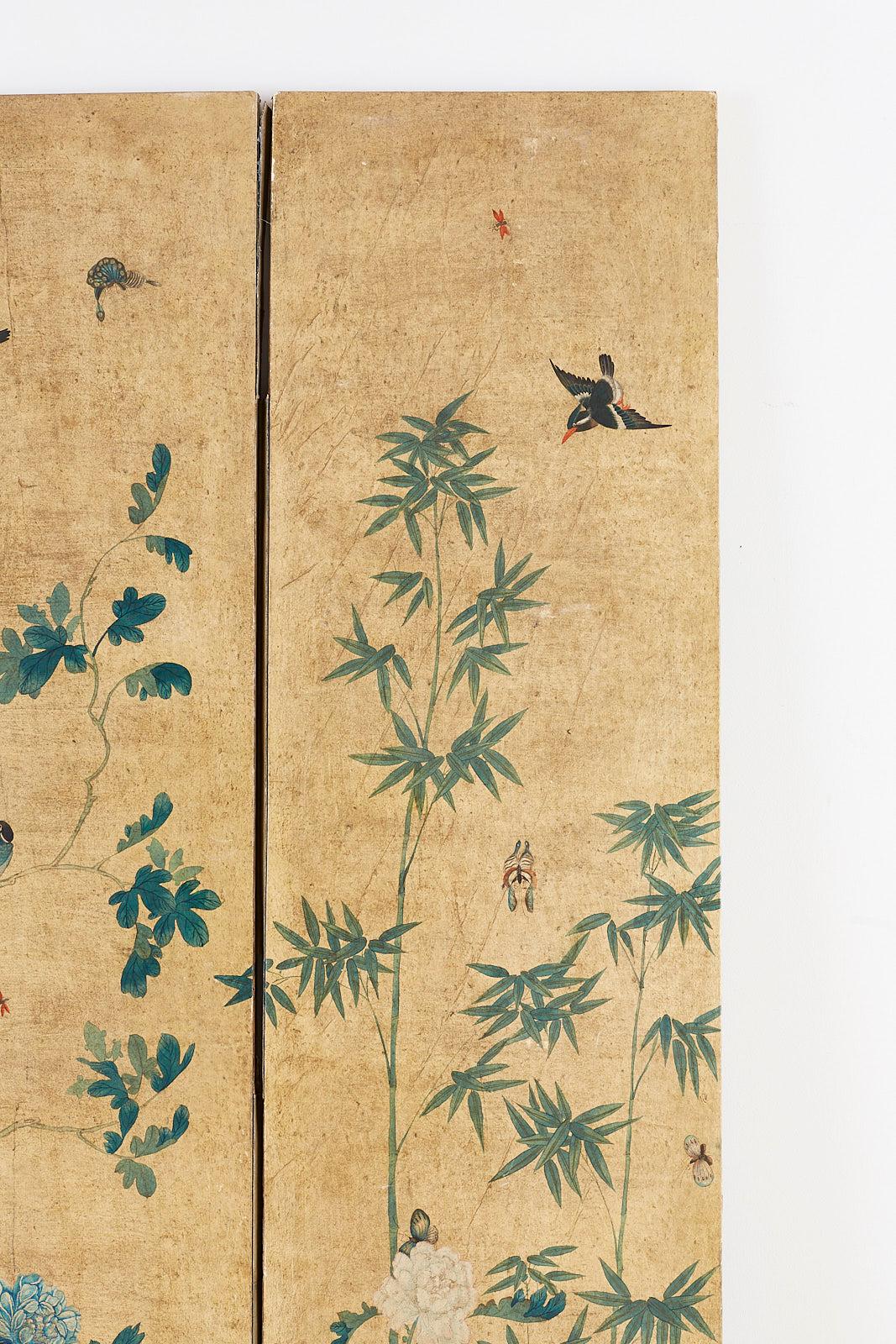 Continental Painted Chinoiserie Wallpaper Screen with Decoupage 9