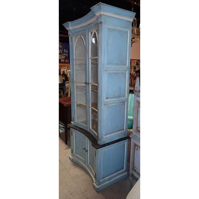 Neoclassical Continental Blue Painted Curved Bibliotheque 19th Century