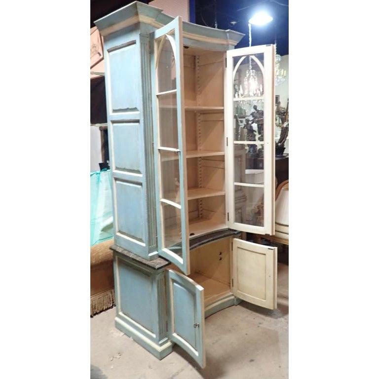 French Continental Blue Painted Curved Bibliotheque 19th Century