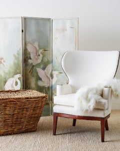 Continental Painted Folding Screen of Four Cranes