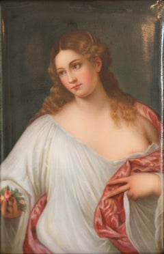 Continental Painted Porcelain Plaque of a Female Saint