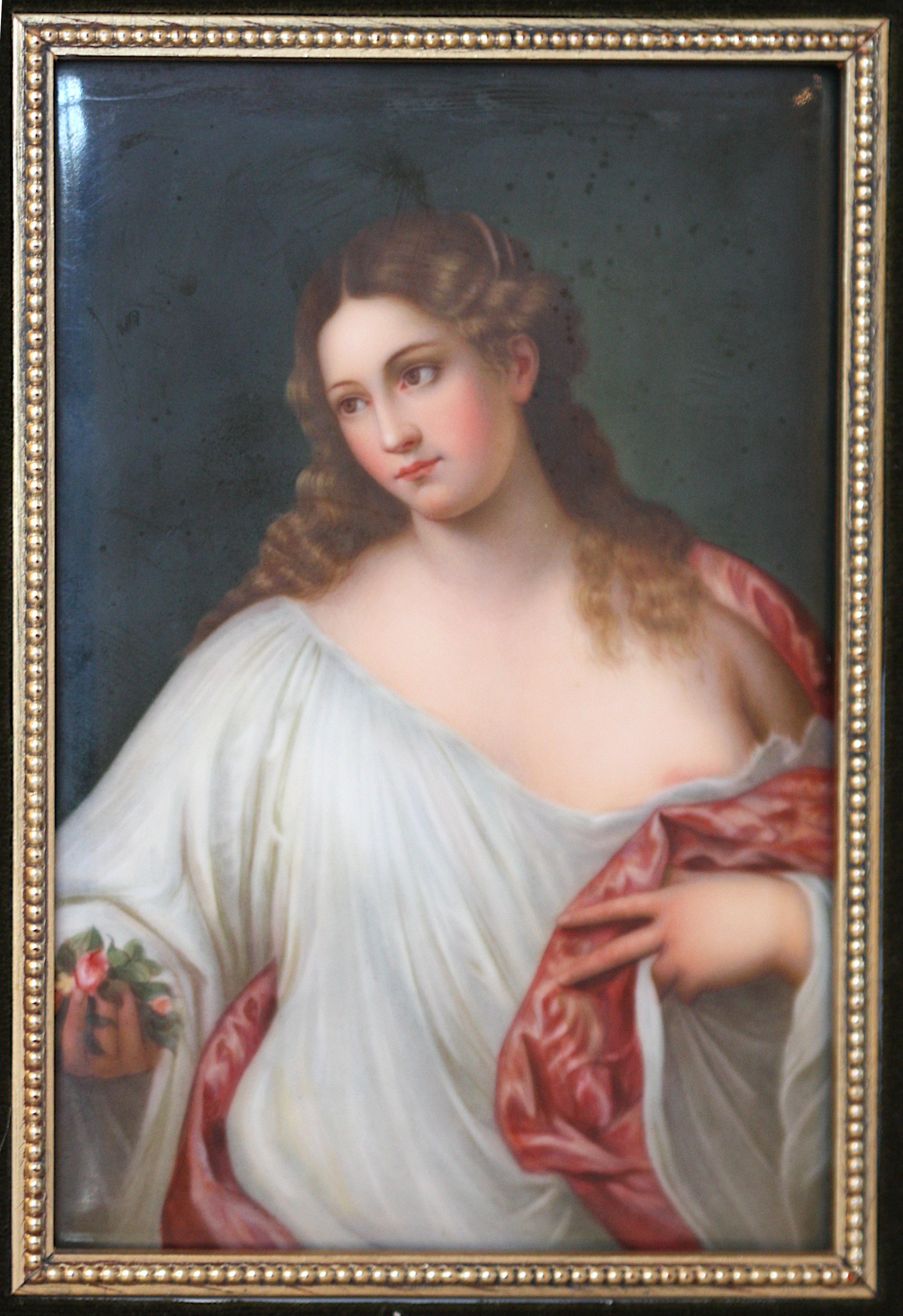 Placa de Porcelana Pintada Continental de una Santa Femenina en Bueno estado para la venta en West Palm Beach, FL