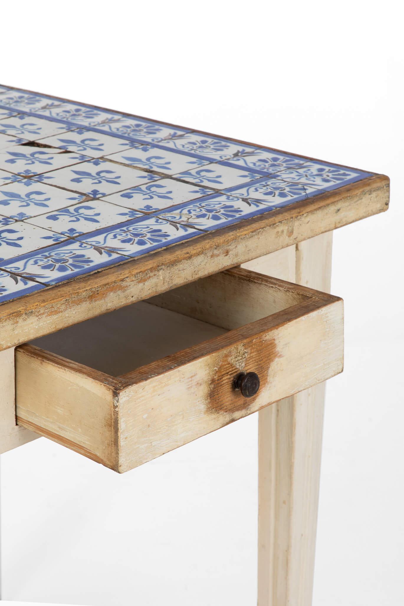 Dutch Colonial Continental Painted Tile Top Table, circa 1890 For Sale