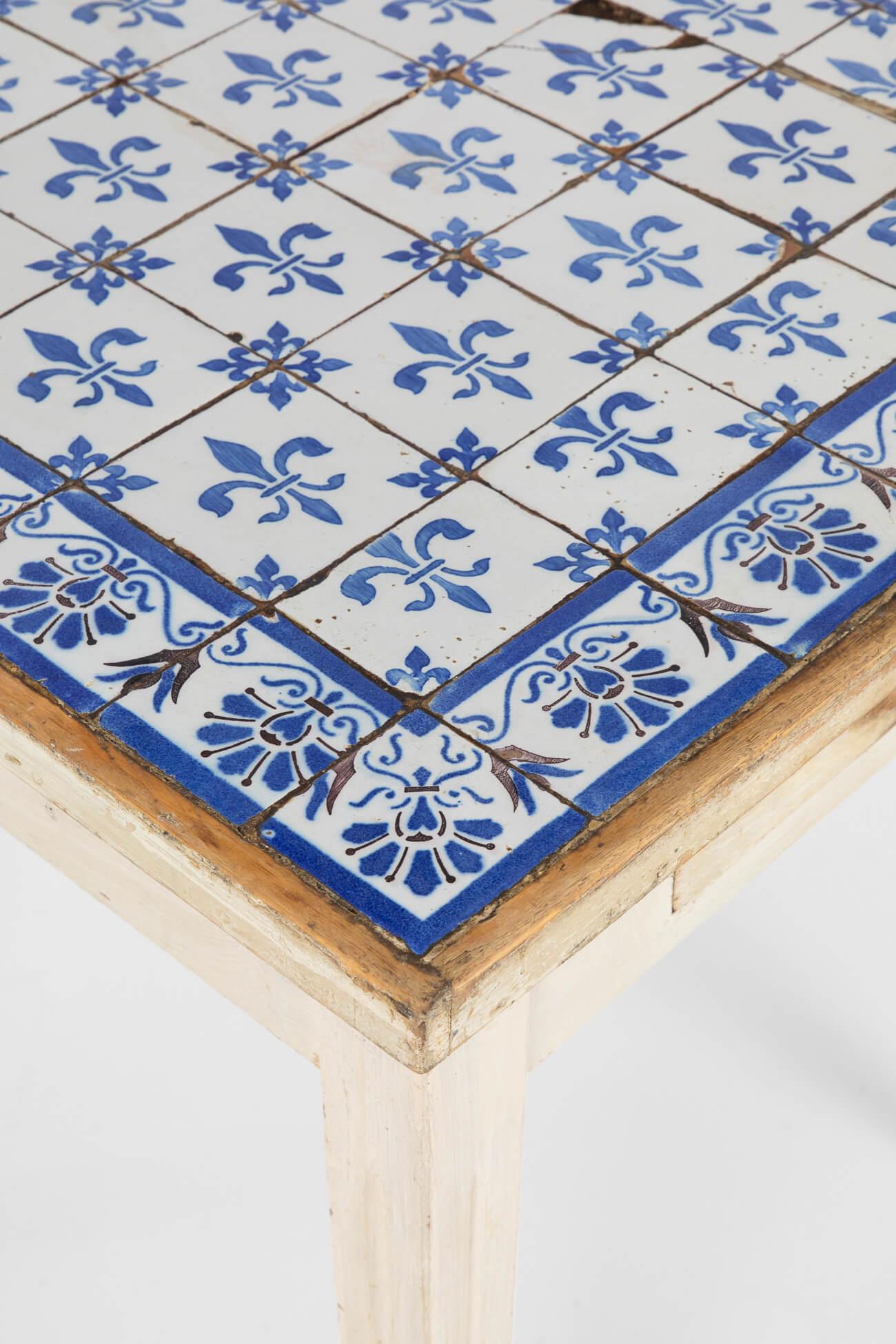 Continental Painted Tile Top Table, circa 1890 In Good Condition For Sale In Faversham, GB