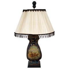 Continental Painted Tole Lamp with Dark Blue Ground