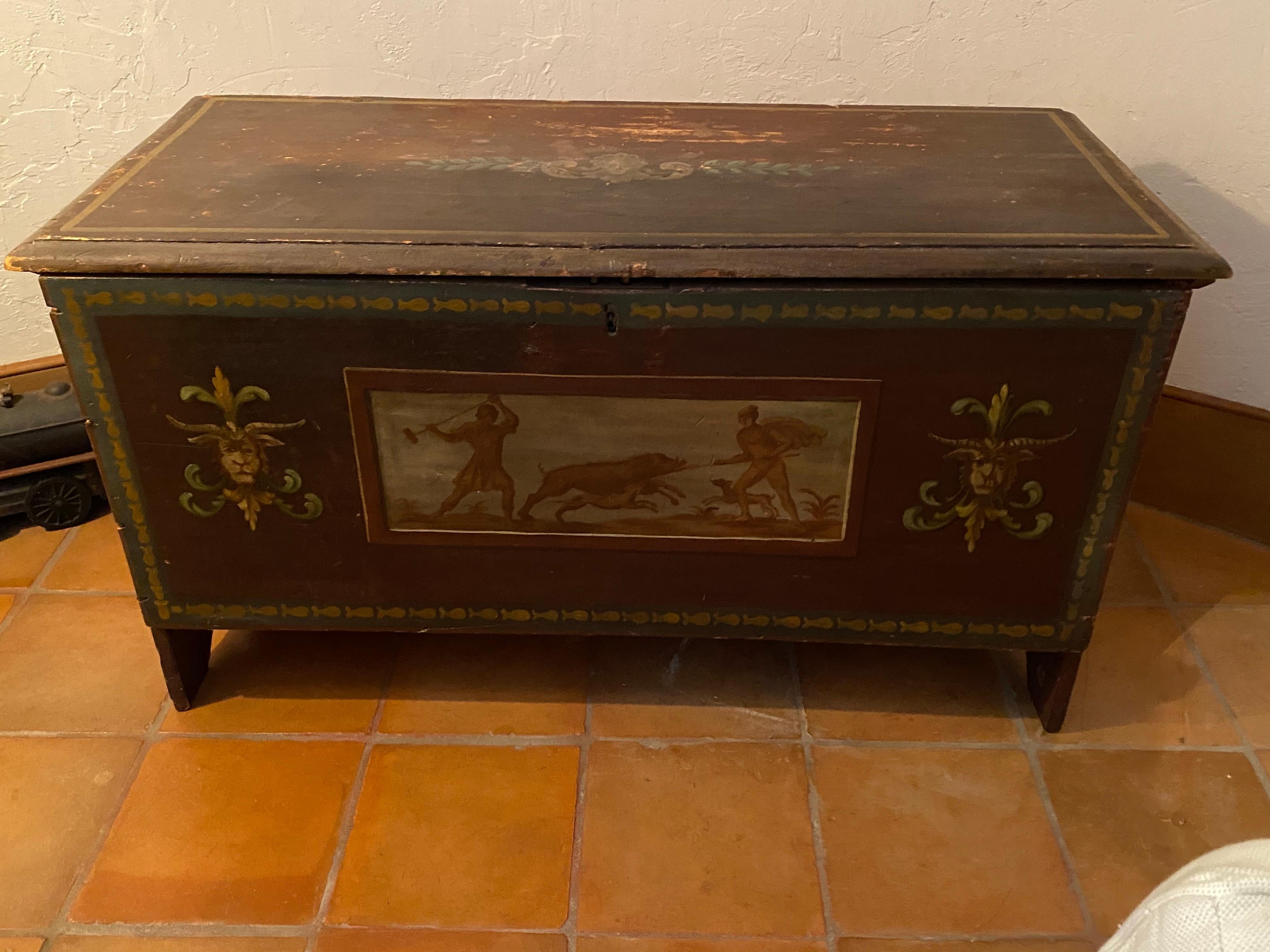Continental Painted Wood Trunk, Late 19th-Early 20th Century 4
