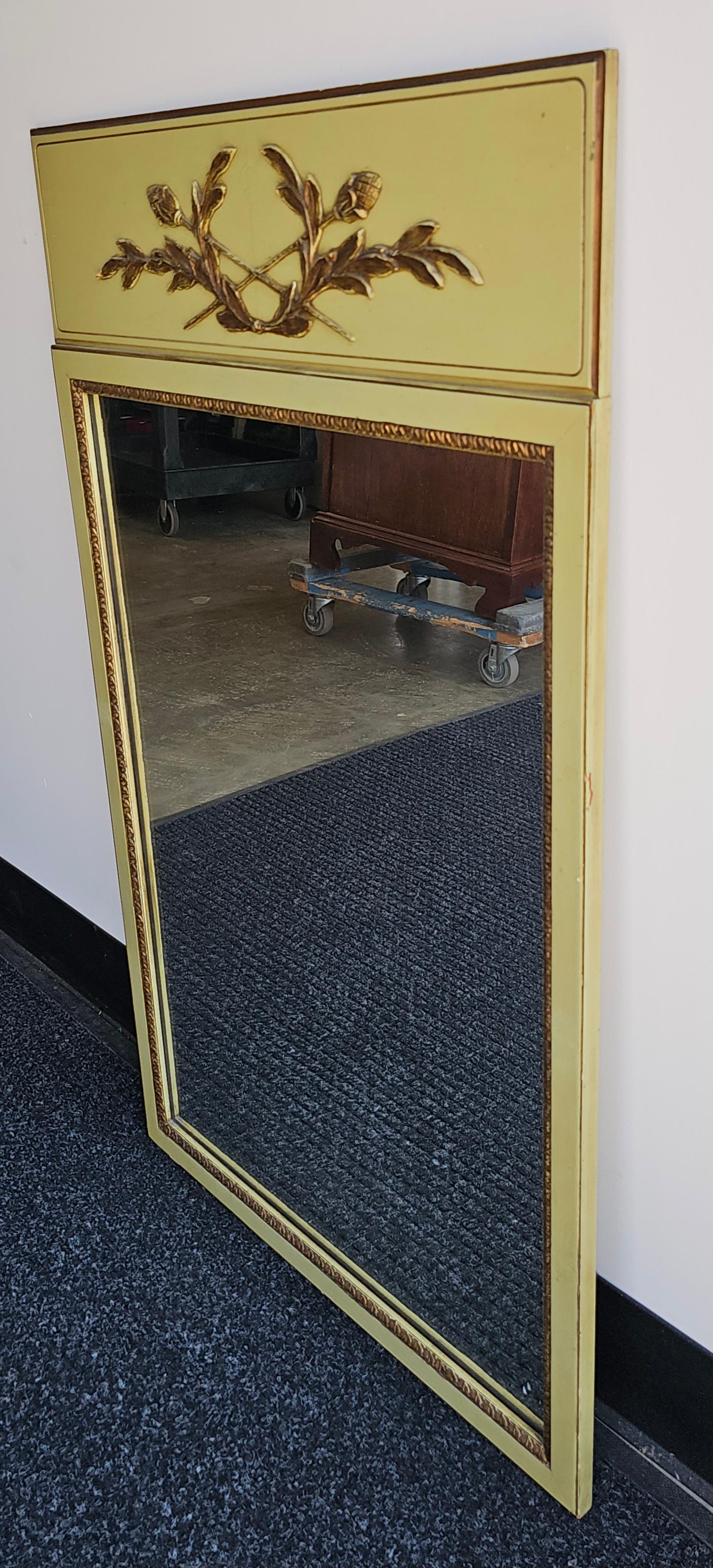 Mid-Century Modern Continental Partial Gilt and Green Painted and Decorated Frame Mirror For Sale