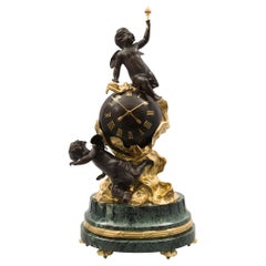 Continental Patinated Bronze and Ormolu Clock