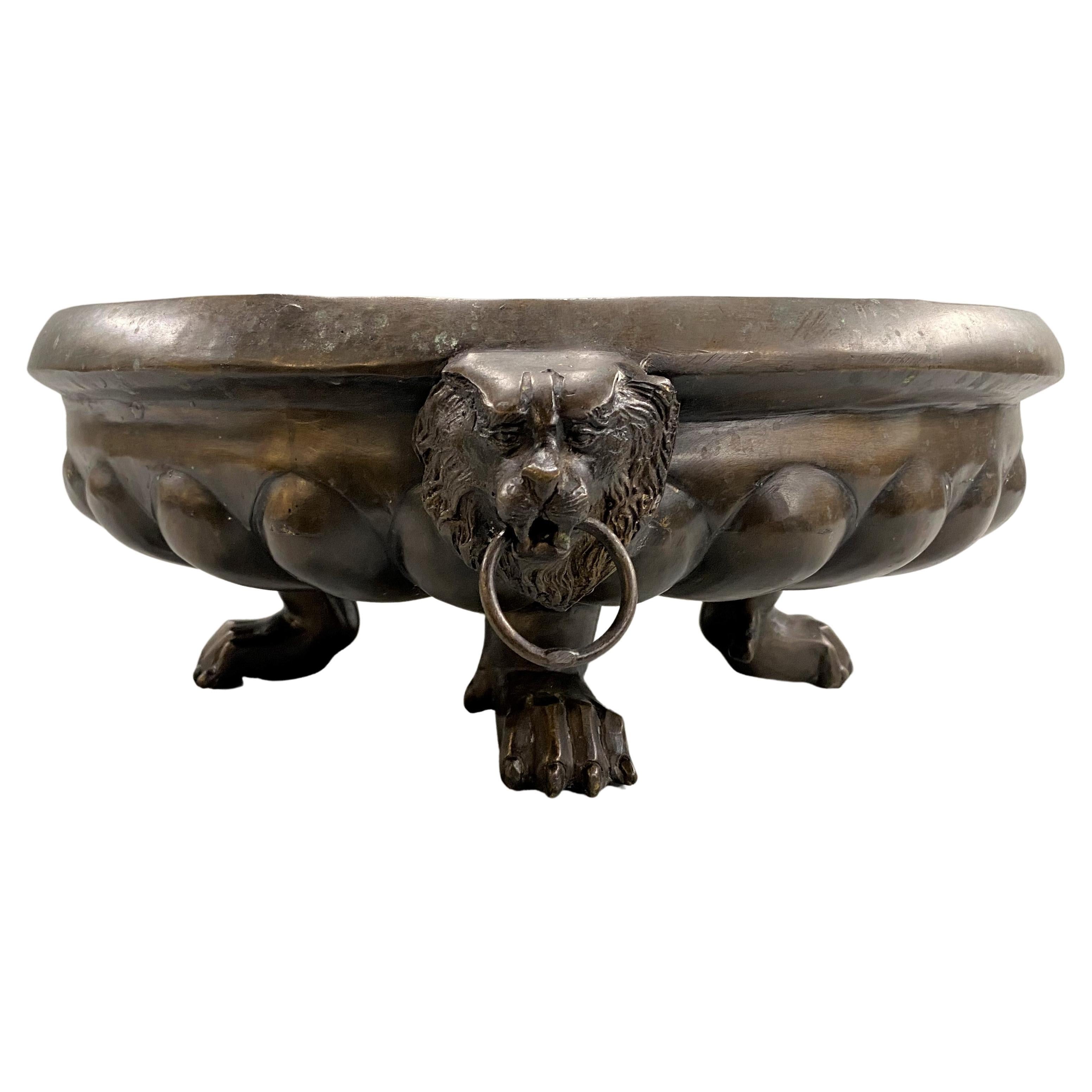 Continental Patinated Bronze Jardiniere with Lions Heads and Paw Feet