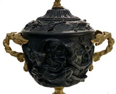 Continental Patinated & Gilt Bronze Twin Handled Cup or Urn with Liner, c.1900
