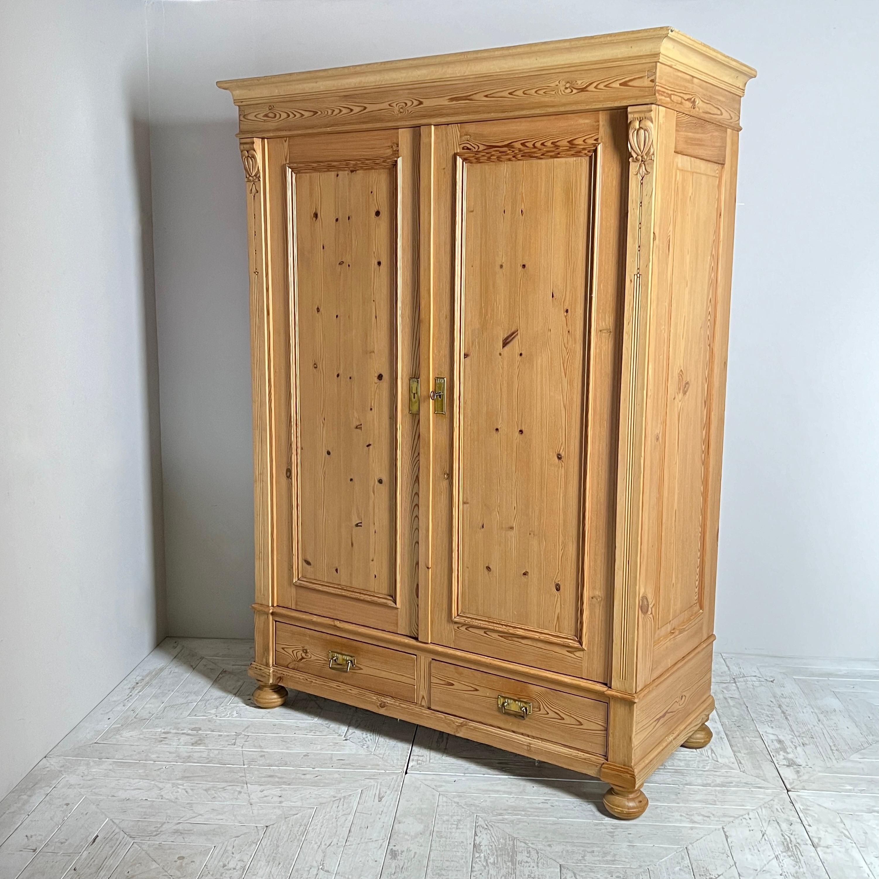 Hand-Crafted Continental Pine Art Nouveau Knockdown Wardrobe