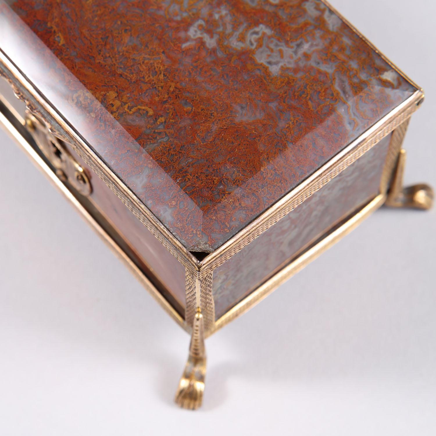 19th Century Burnished Agate and Gold Plated Metal Casket 5