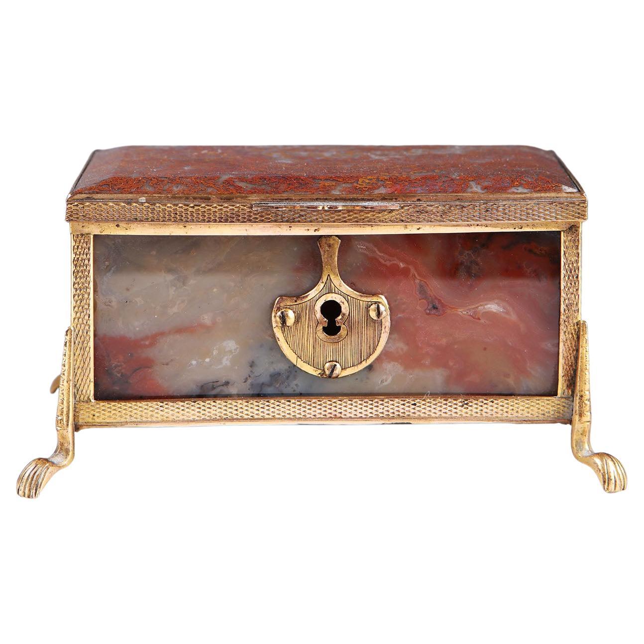 19th Century Burnished Agate and Gold Plated Metal Casket