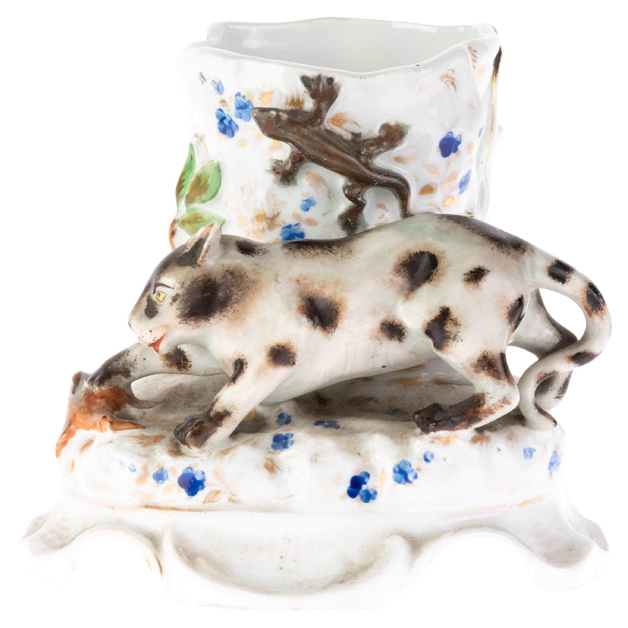 Vaso Animalier in porcellana policroma continentale del XIX secolo in vendita