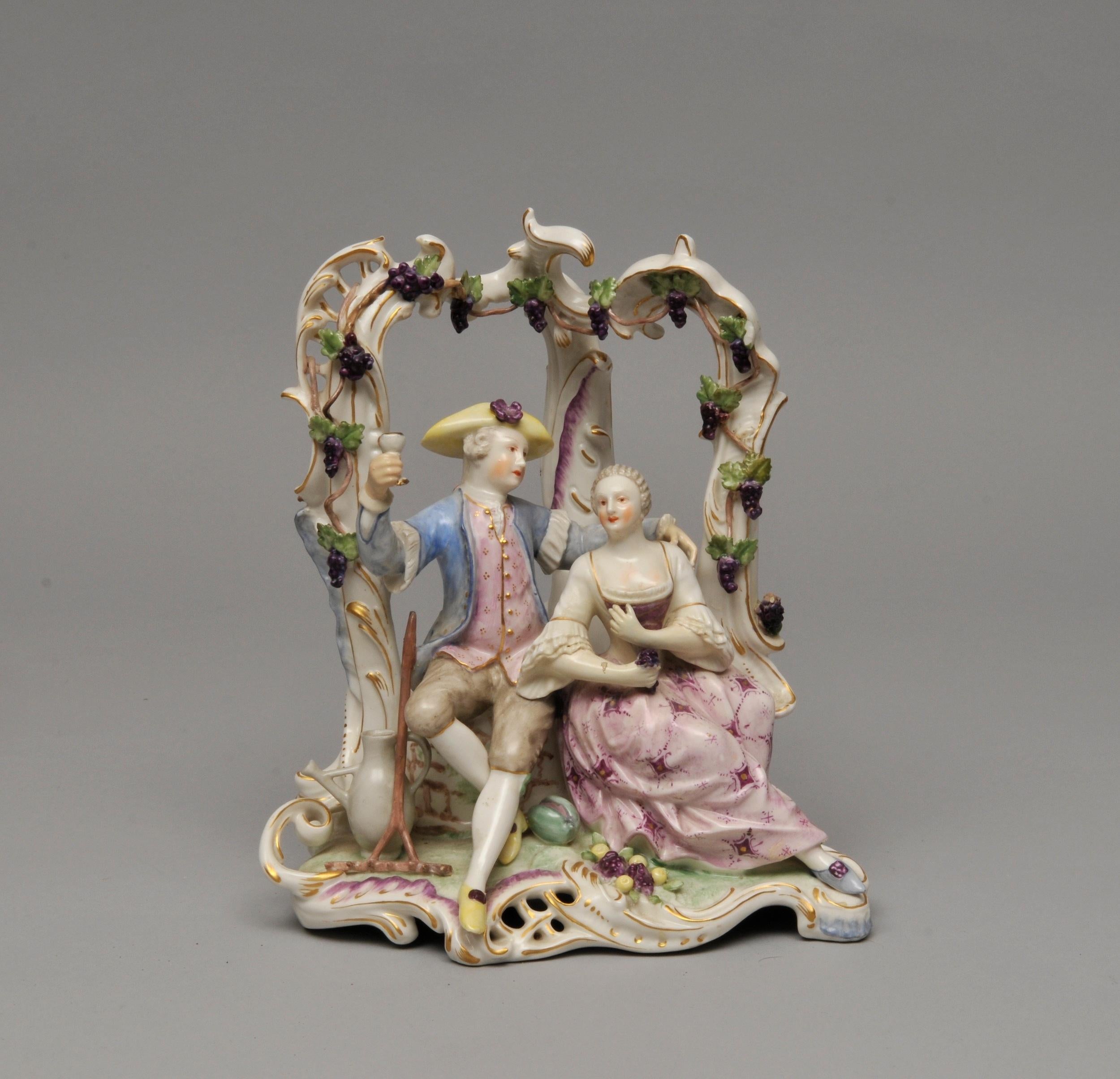 'Courting Couple'

Measure: 23cm height 

A beautiful example of Royal Derby porcelain, circa 19th century. With mark on base.