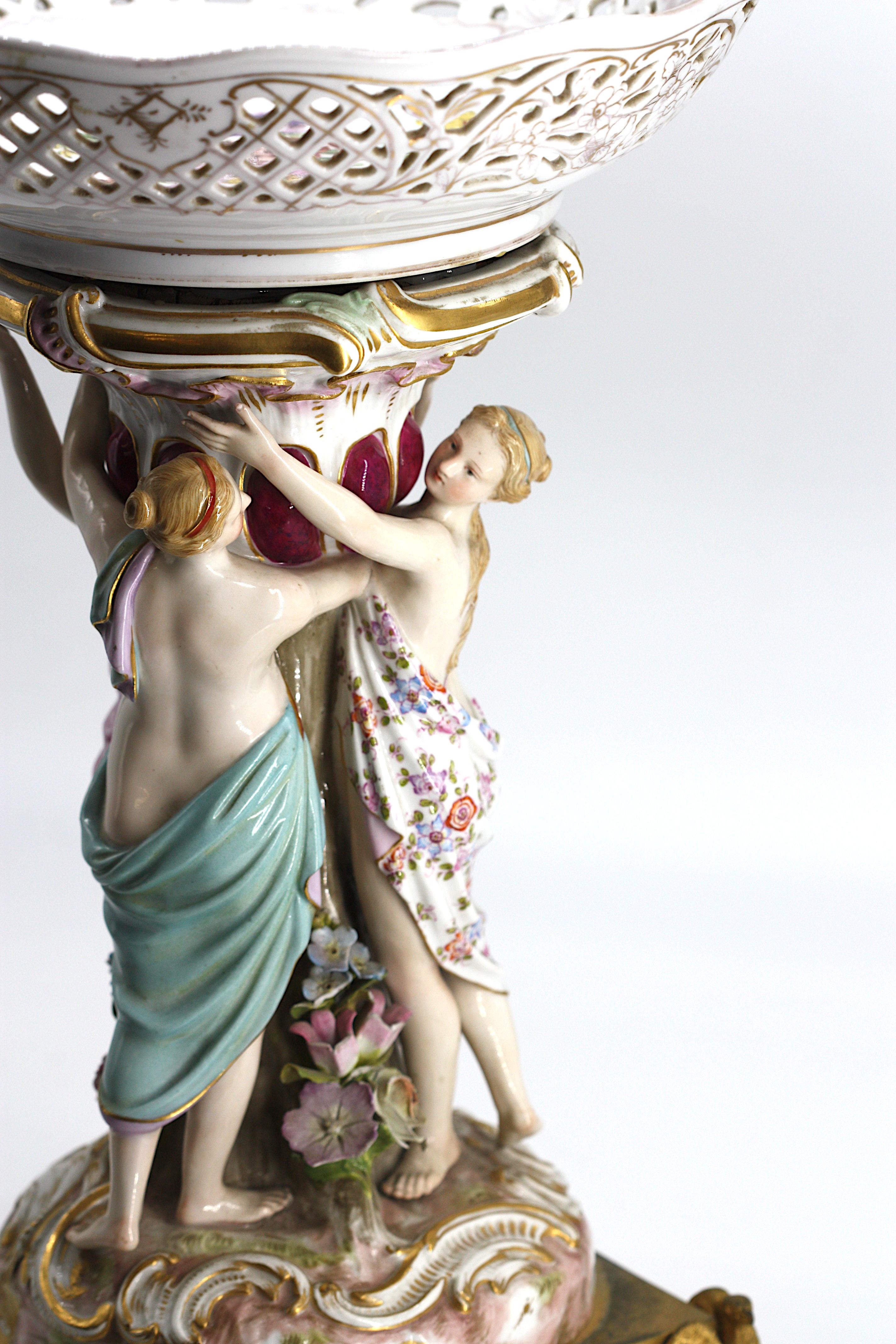 Early 20th Century Continental Porcelain Figural Centerpiece No visible marks. Circa 1900 For Sale