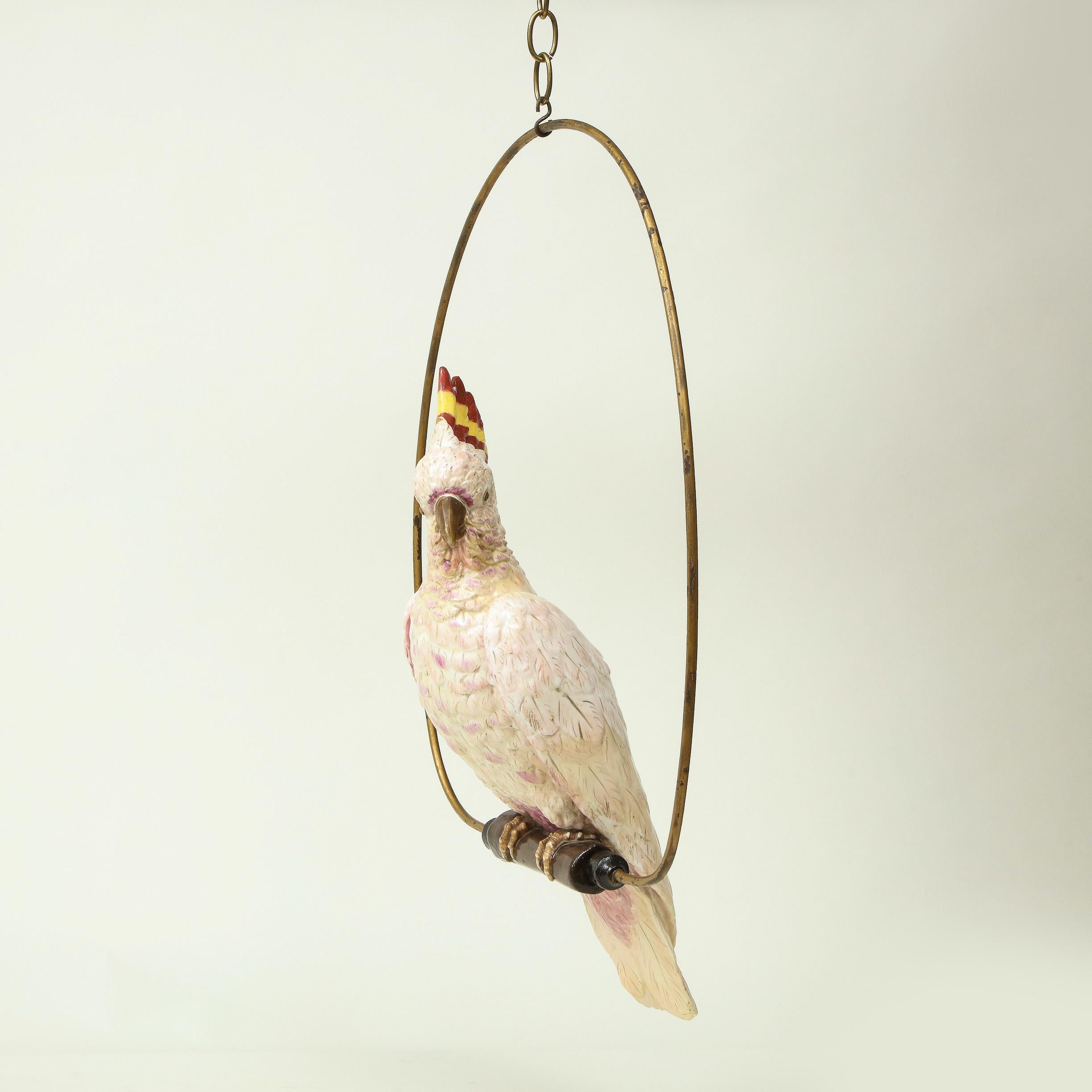 Continental Porcelain Model of a Major Mitchells Cockatoo with Ring In Good Condition In New York, NY