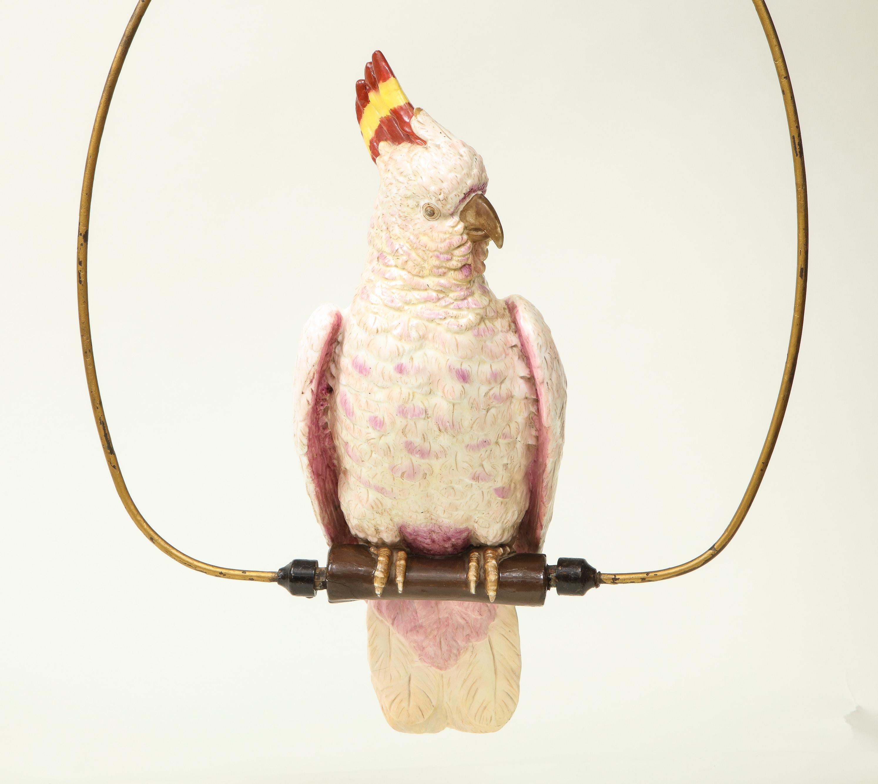 19th Century Continental Porcelain Model of a Major Mitchells Cockatoo with Ring