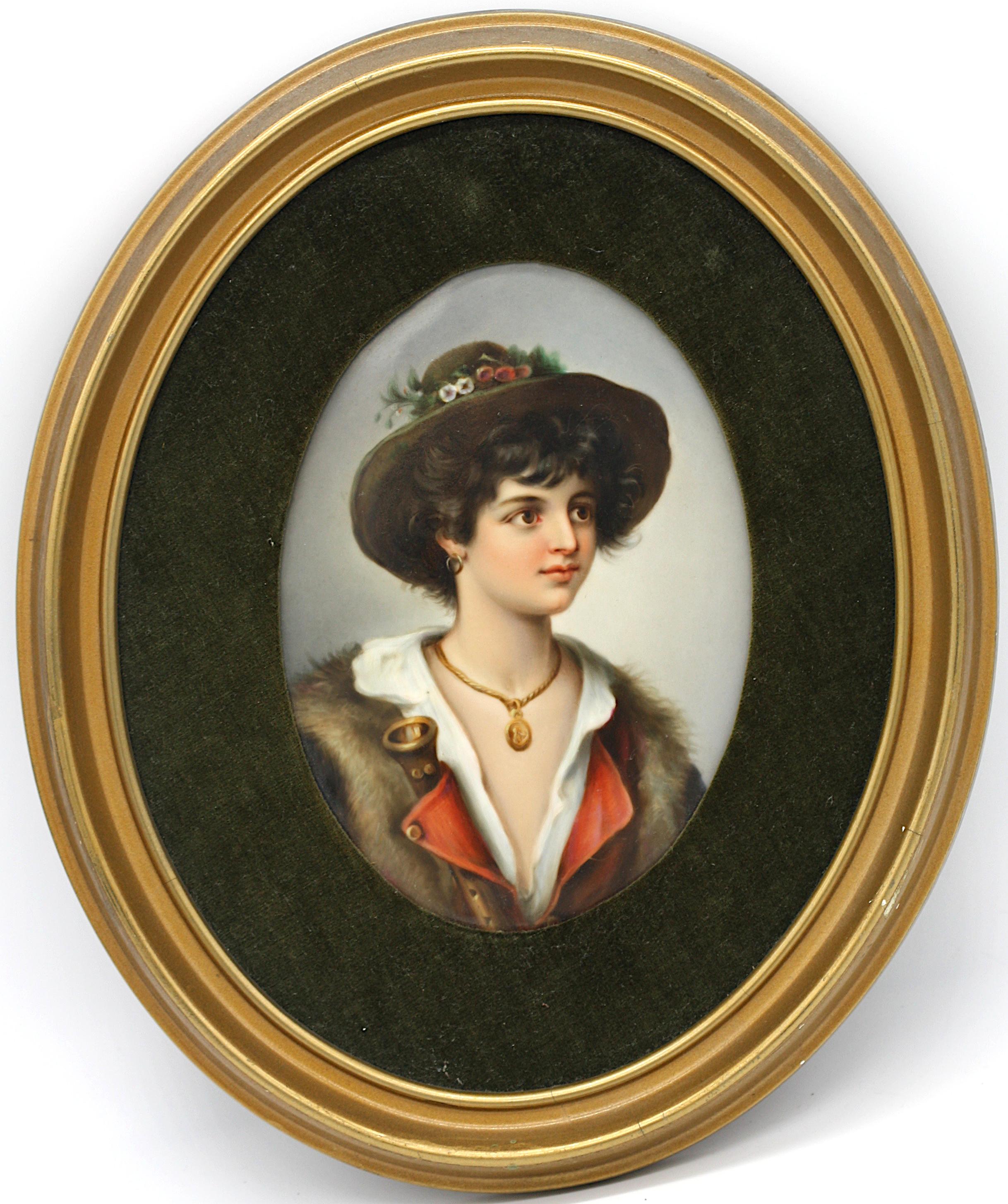 Continental porcelain oval plaque.
late 19th century.
Depicting an Italian boy.
Plaque size height 6.5 in. (16.51 cm.), width 4.75 in. (6.98 cm)
Provenance:
Elizabeth Valentino.
 