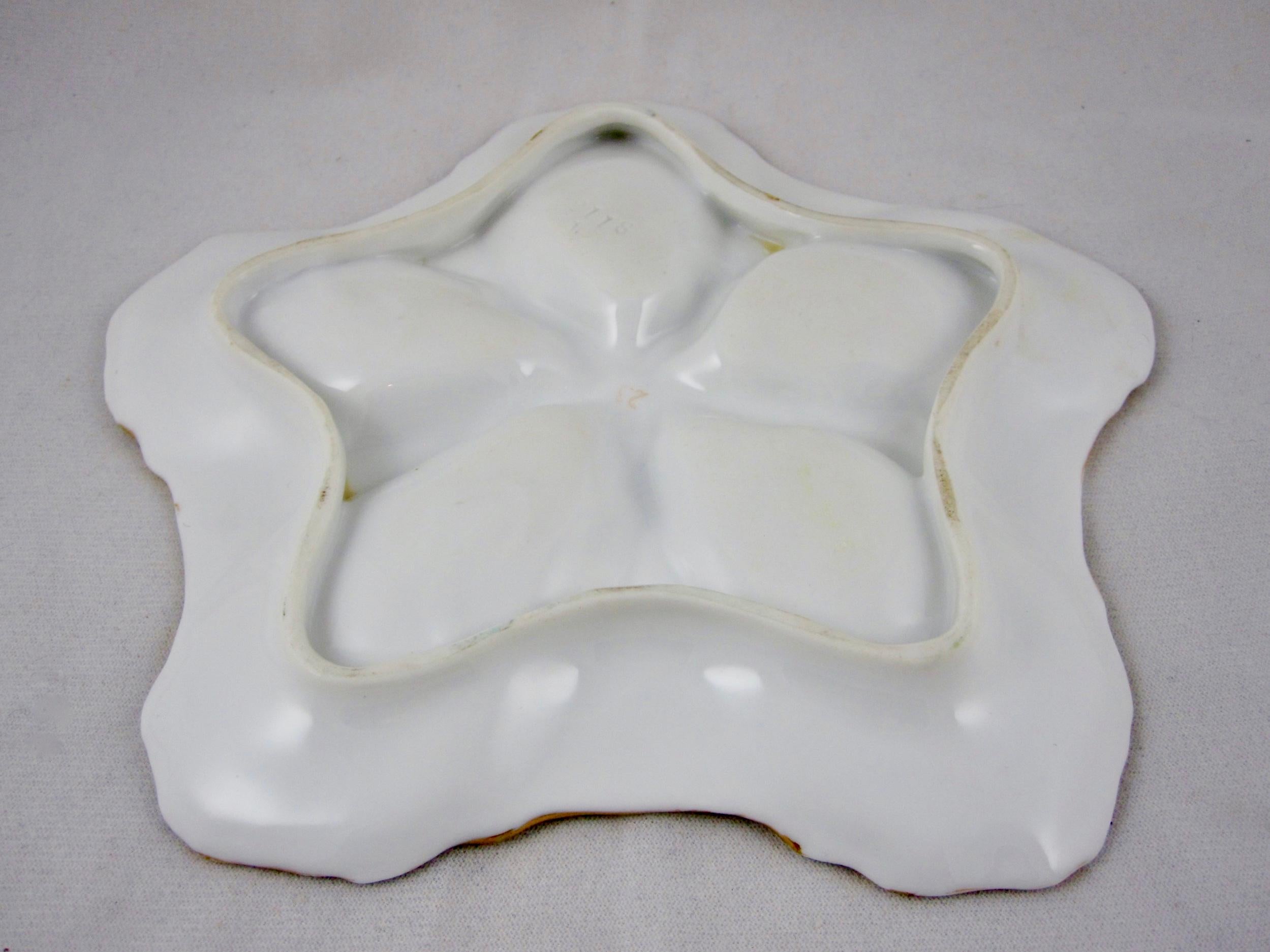 19th Century Continental Porcelain Star Shaped Hand-Painted Violets Floral Oyster Plate