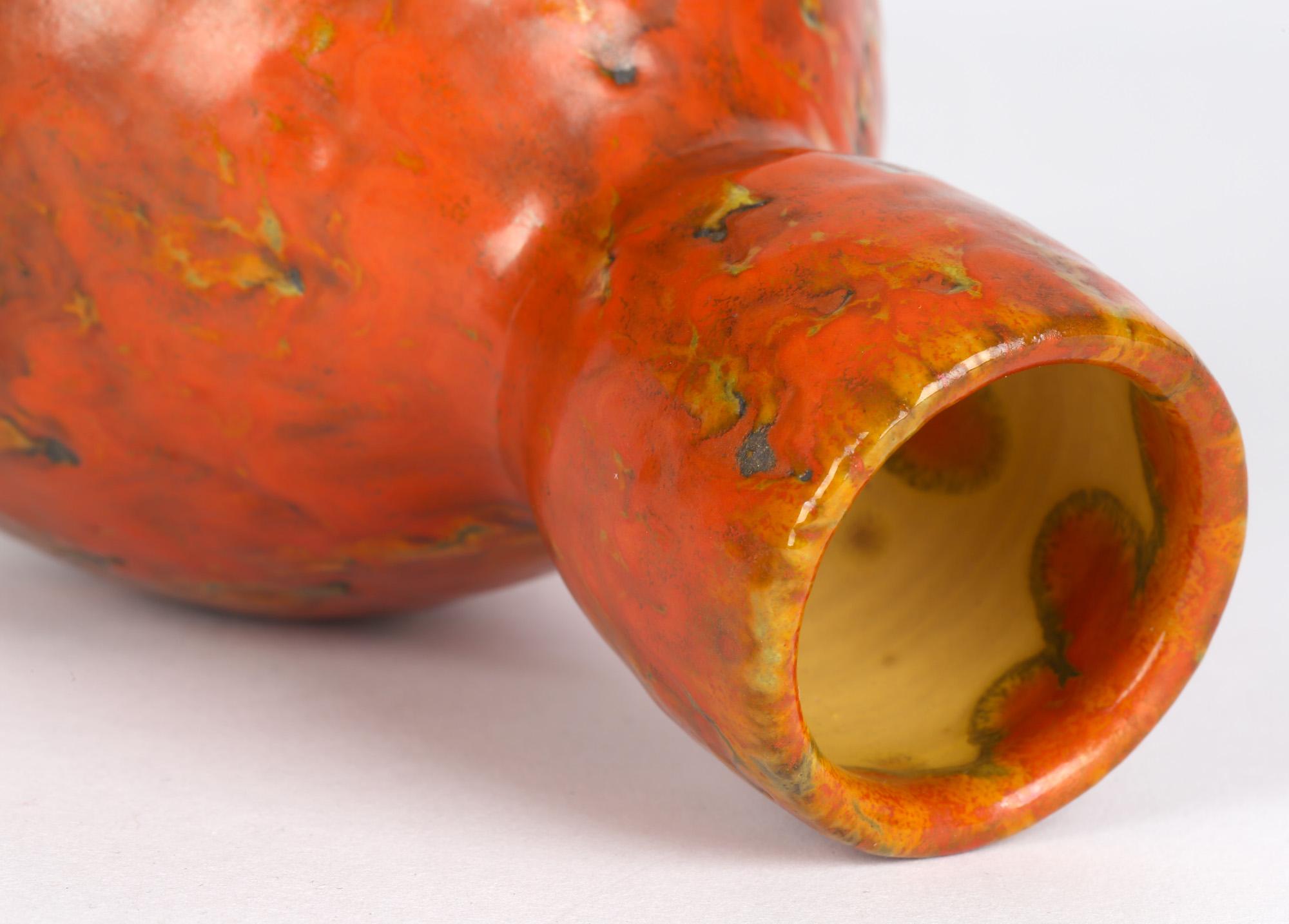 Glazed Continental, Possibly German, Mid-Century Orange Textured Art Pottery Vase For Sale