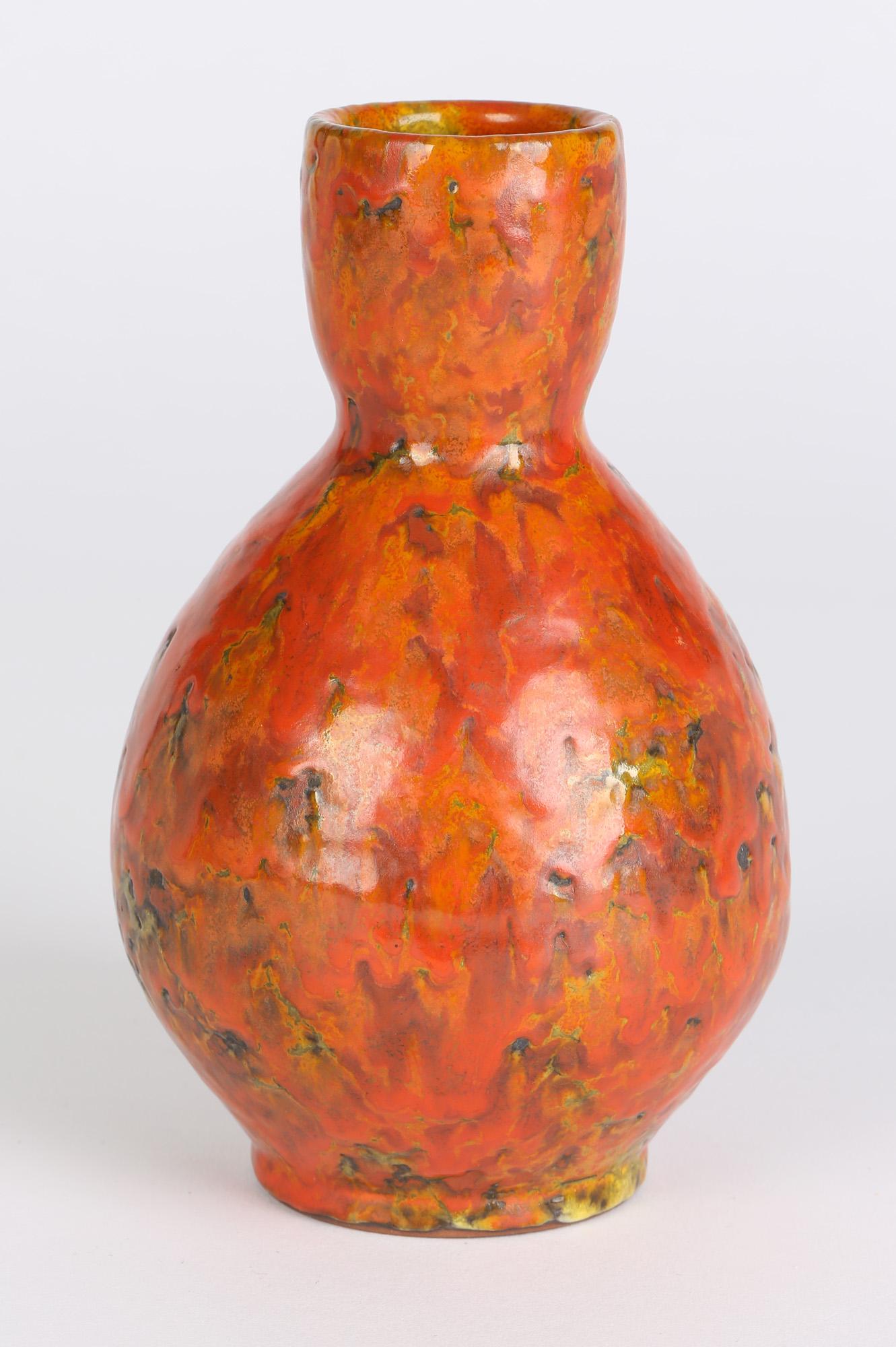 20th Century Continental, Possibly German, Mid-Century Orange Textured Art Pottery Vase For Sale