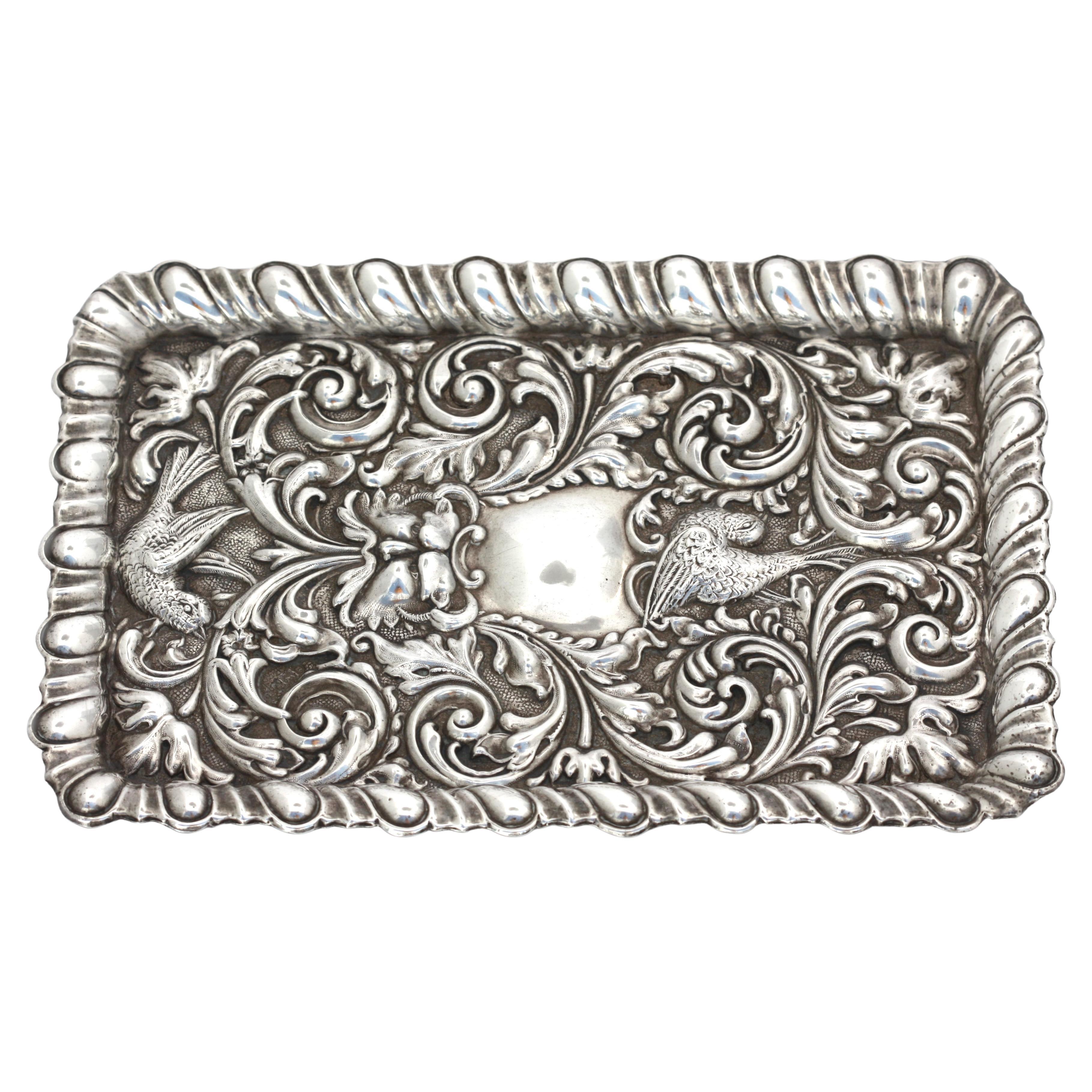 Continental Rectangular Silver Tray For Sale