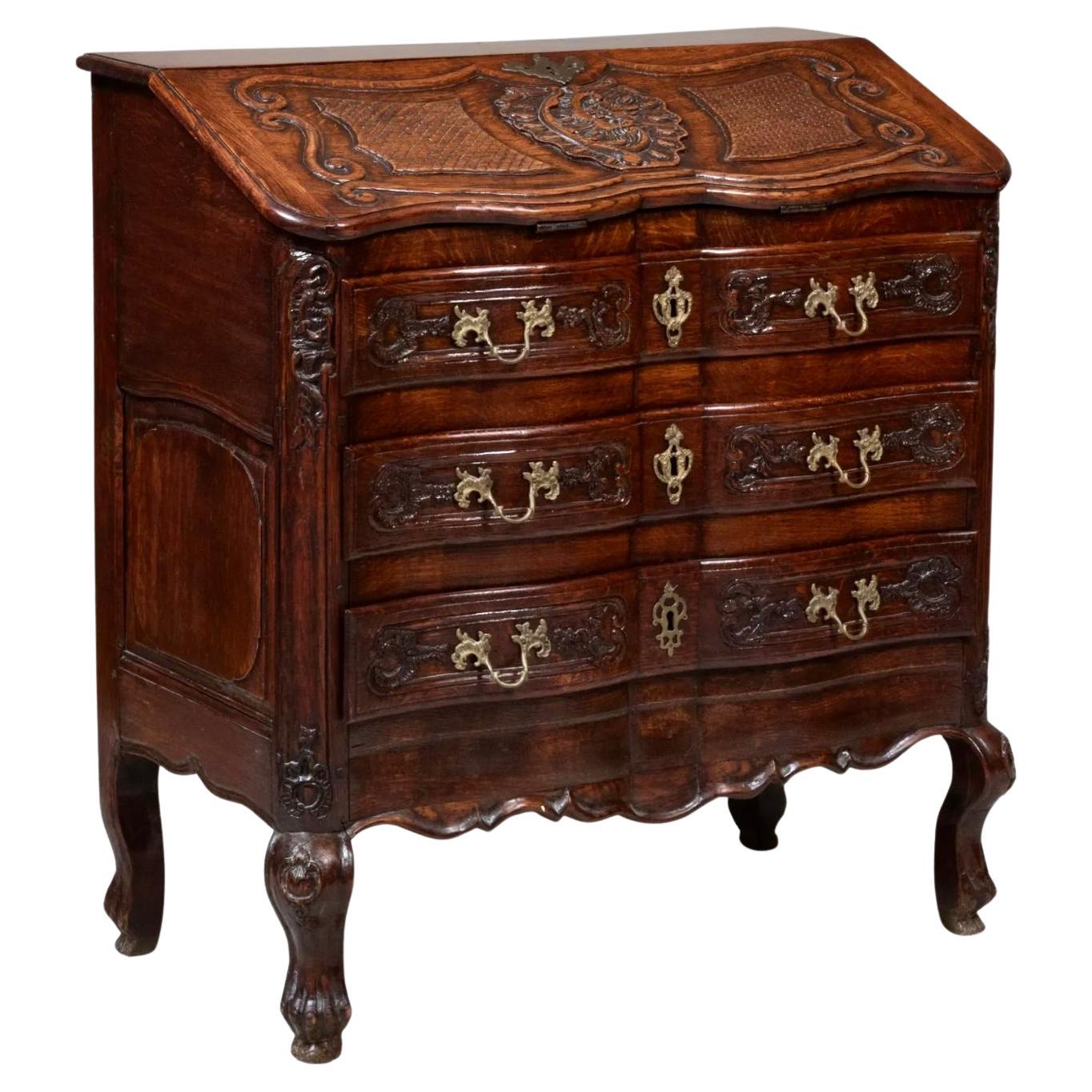 Continental Régence Inspired Commode With Rococo Carved Desk Top For Sale