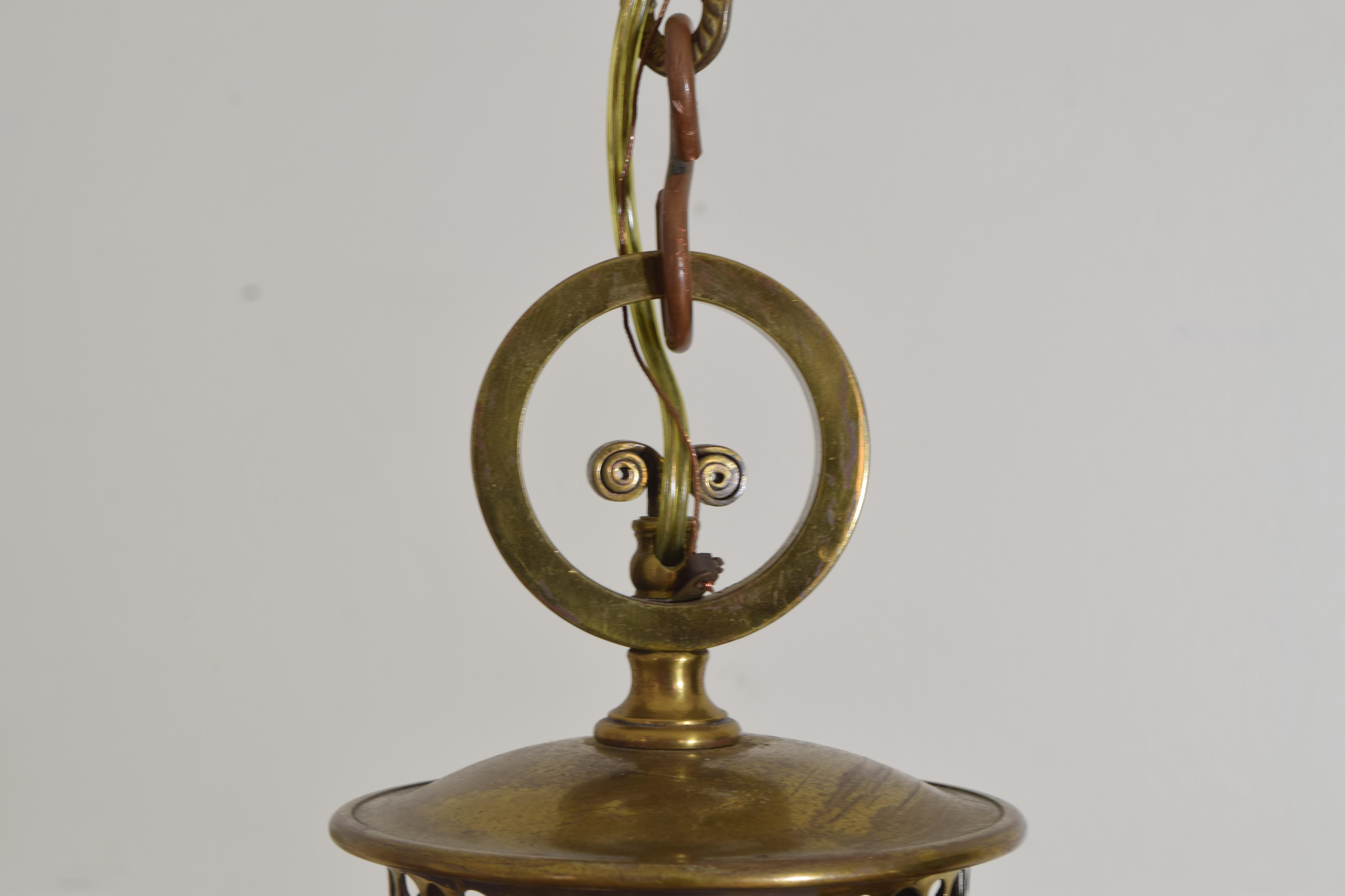 Georgian Continental Reticulated Brass Dome Shaped 3-Light Lantern, Early 20th Century